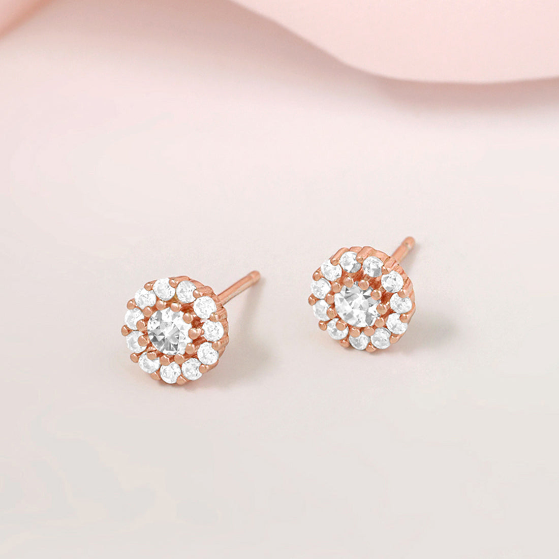 Charming Rose Gold 925 Sterling Silver Flower Stud Earrings