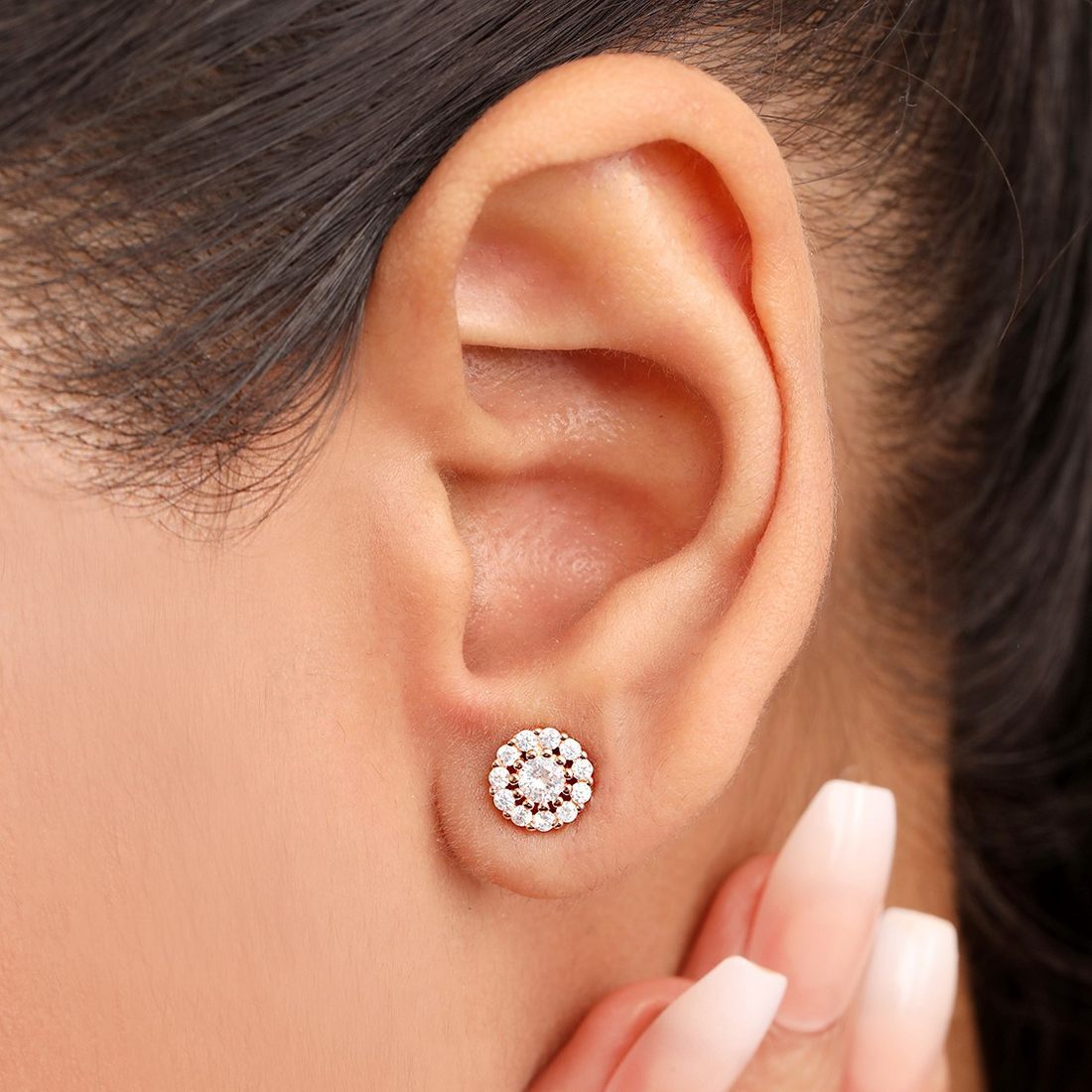 Charming Rose Gold 925 Sterling Silver Flower Stud Earrings