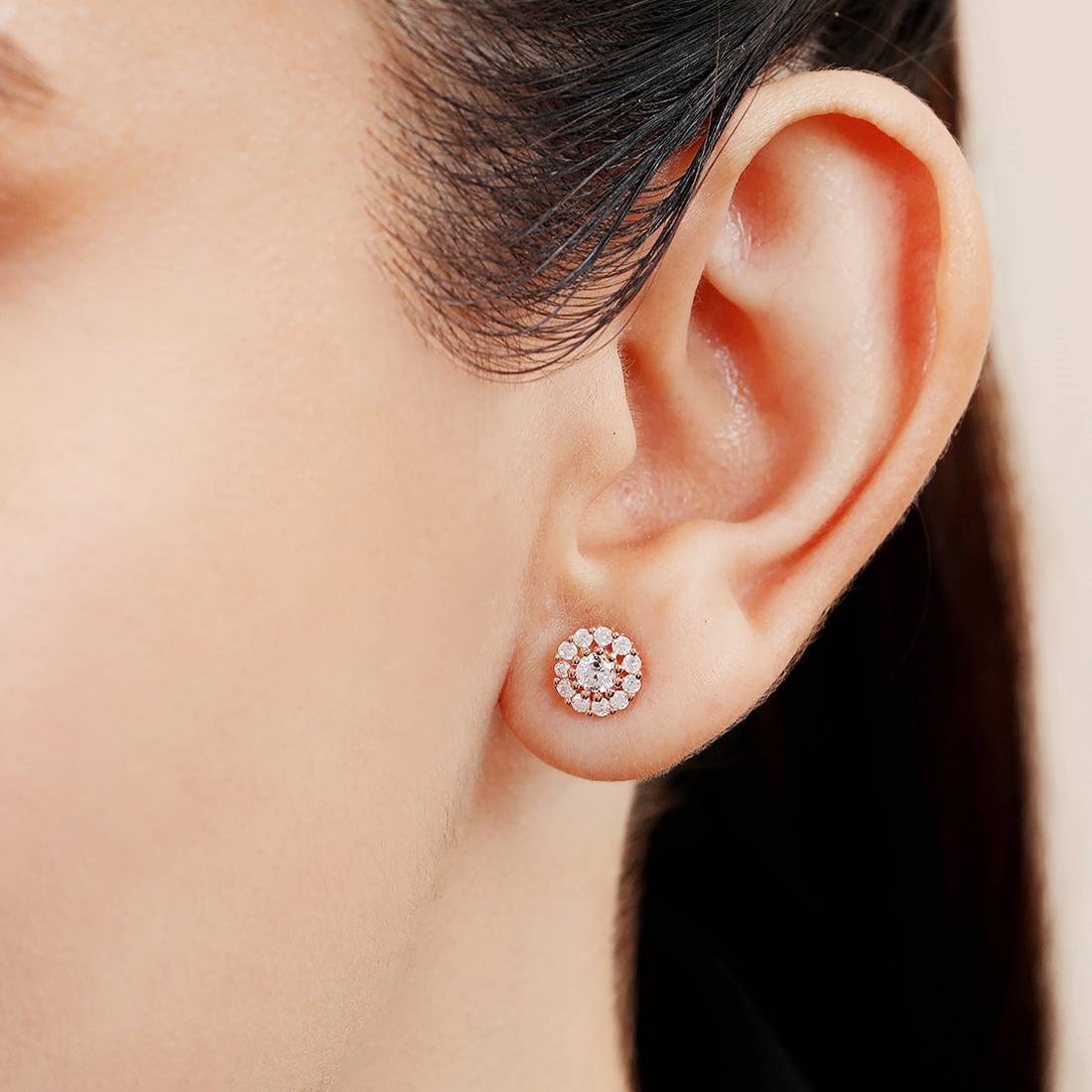 Charming Rose Gold 925 Sterling Silver Flower Stud Earrings