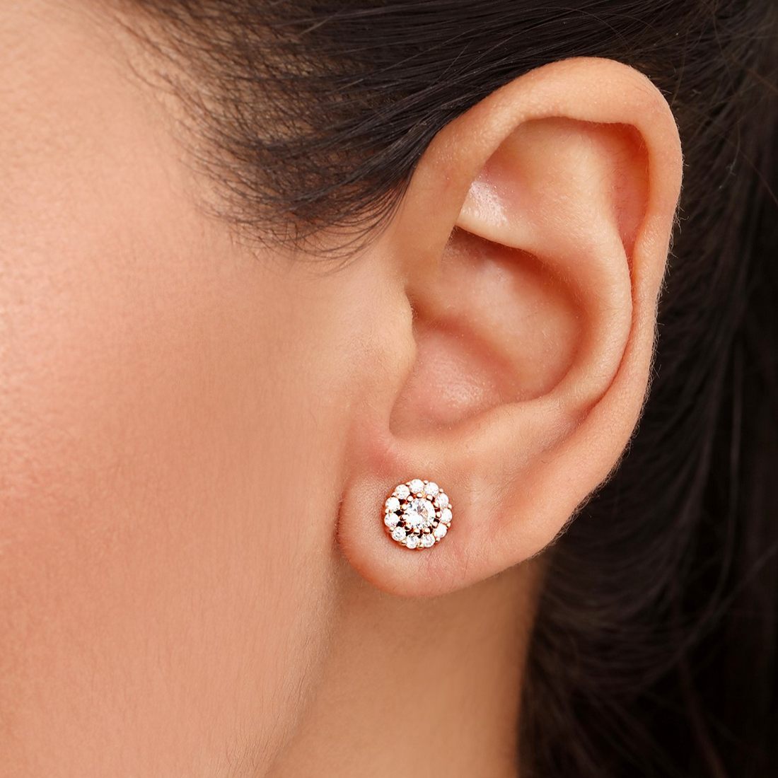 Charming Rose Gold 925 Sterling Silver Flower Stud Earrings