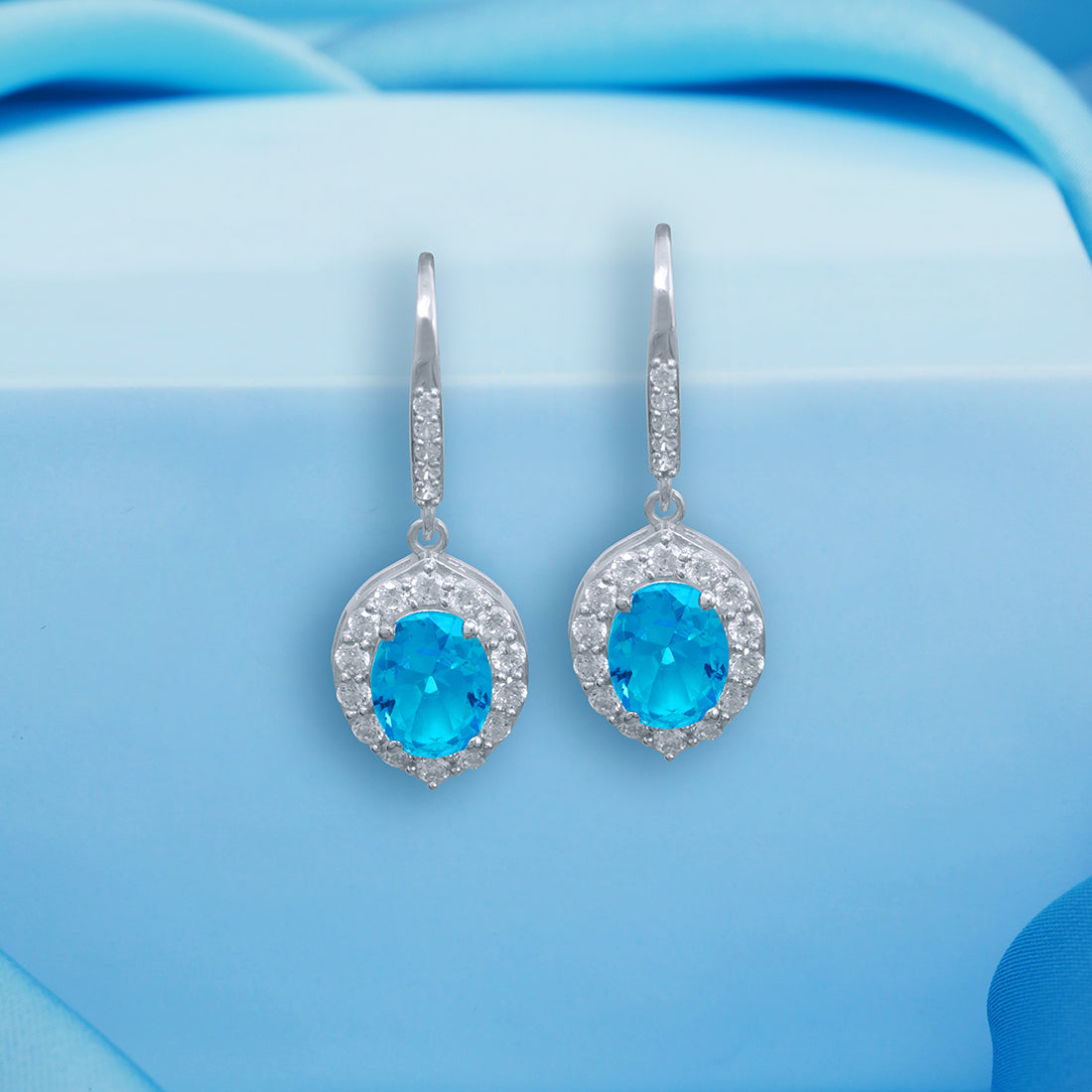 Ocean Blue Rhodium Plated 925 Sterling Silver Earrings