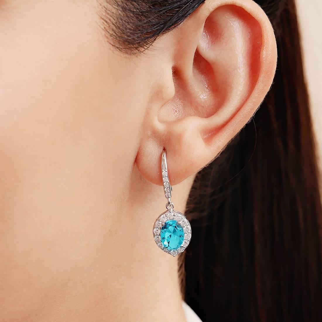 Ocean Blue Rhodium Plated 925 Sterling Silver Earrings