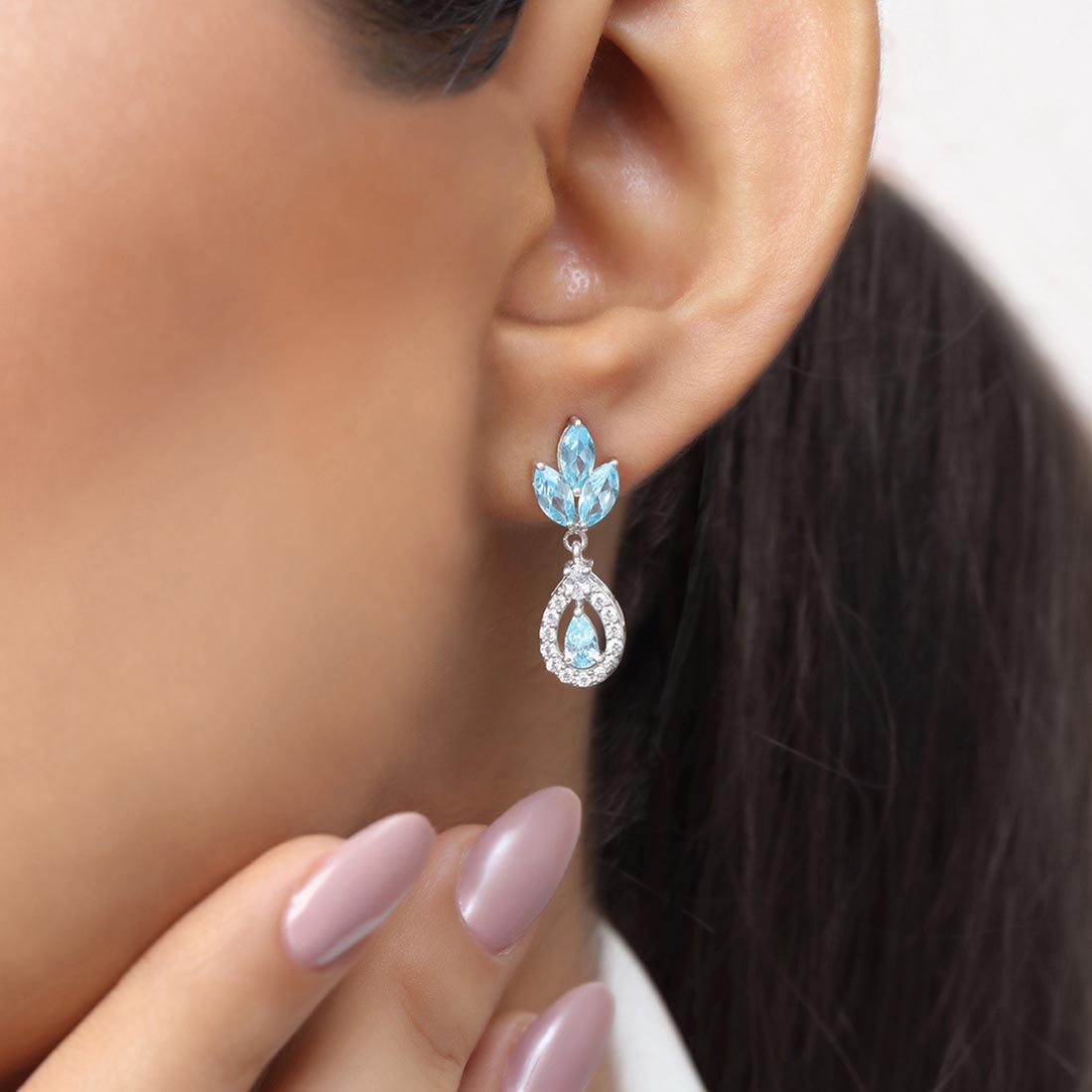 Teardrop Rhodium Plated 925 Sterling Silver Earrings