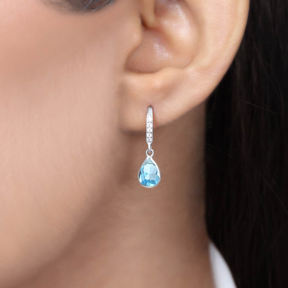 Teardrop Rhodium-Plated 925 Sterling Silver Blue Drop Earrings