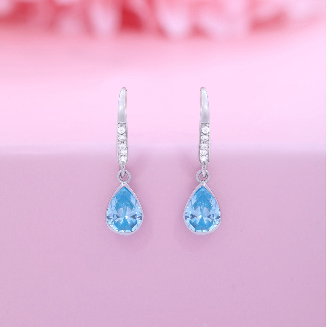 Teardrop Rhodium-Plated 925 Sterling Silver Blue Drop Earrings