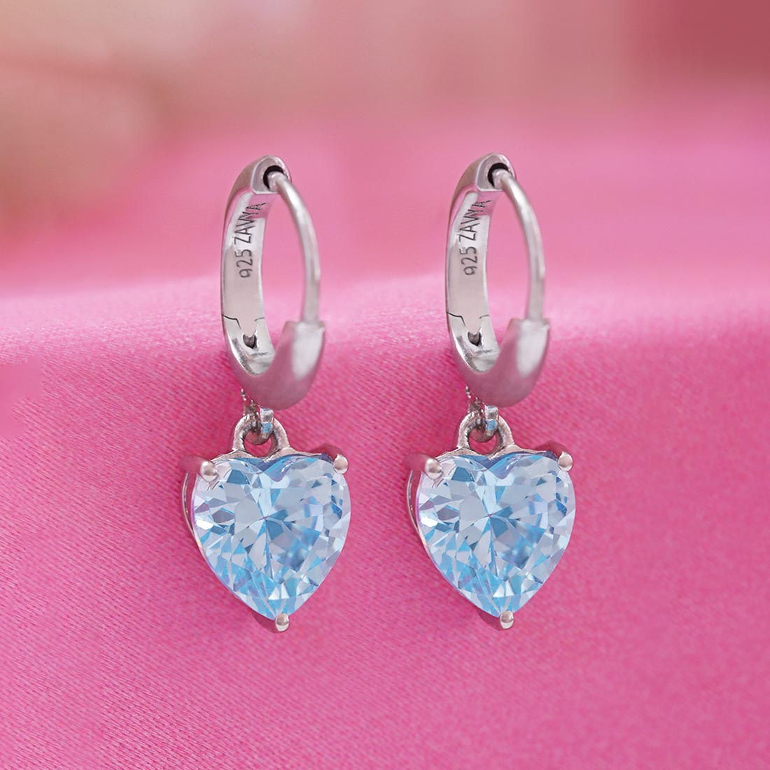 Blue Heart Drop Rhodium Plated 925 Sterling Silver Earrings