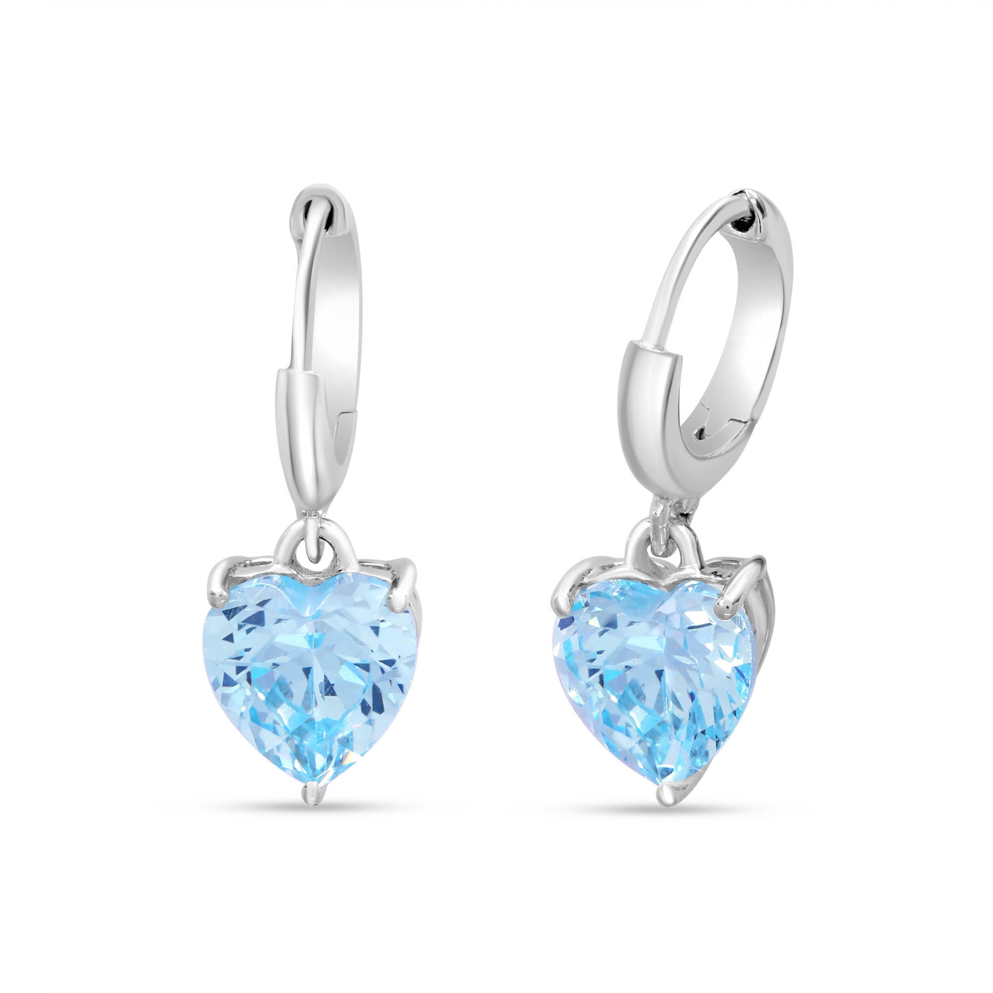 Blue Heart Drop Rhodium Plated 925 Sterling Silver Earrings