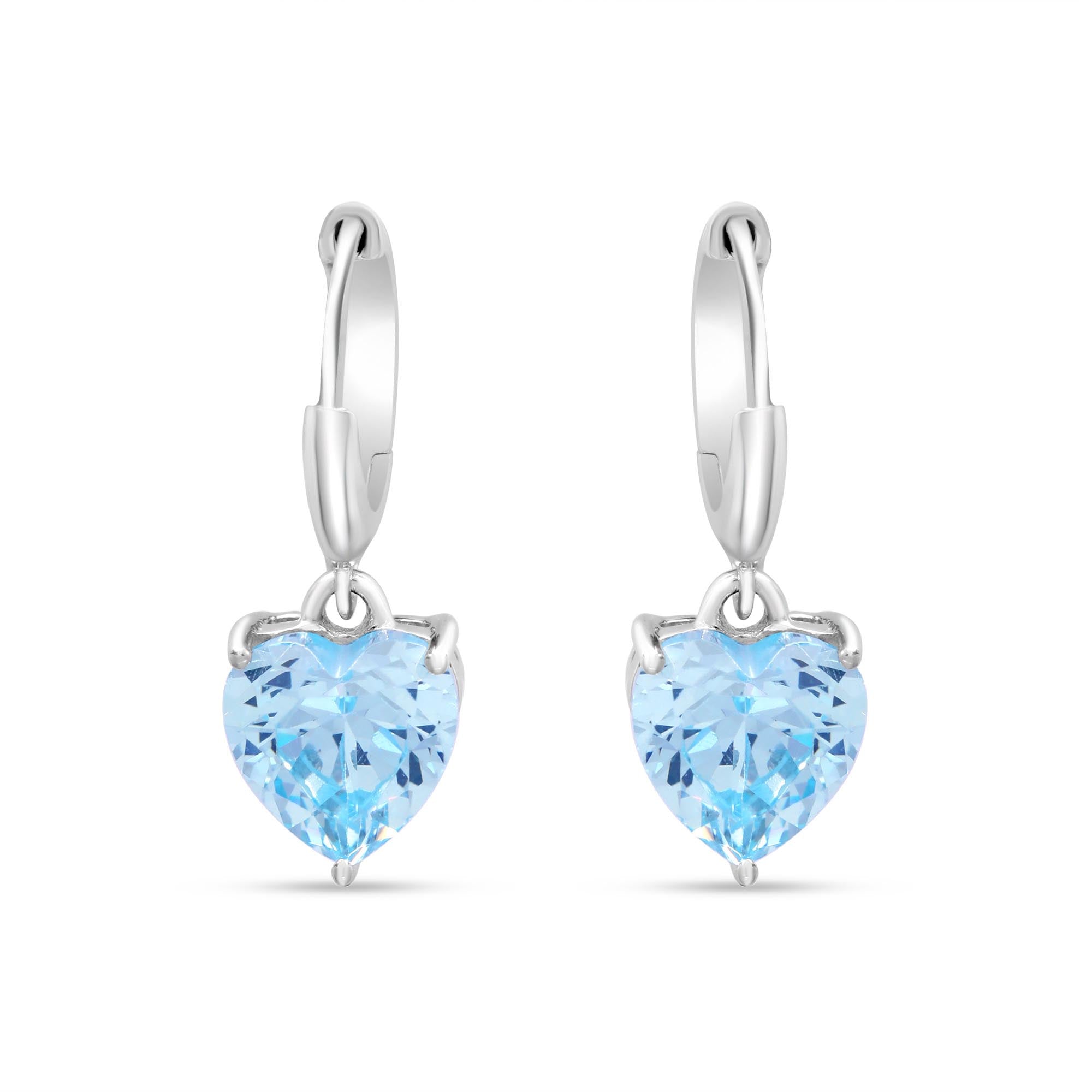 Blue Heart Drop Rhodium Plated 925 Sterling Silver Earrings