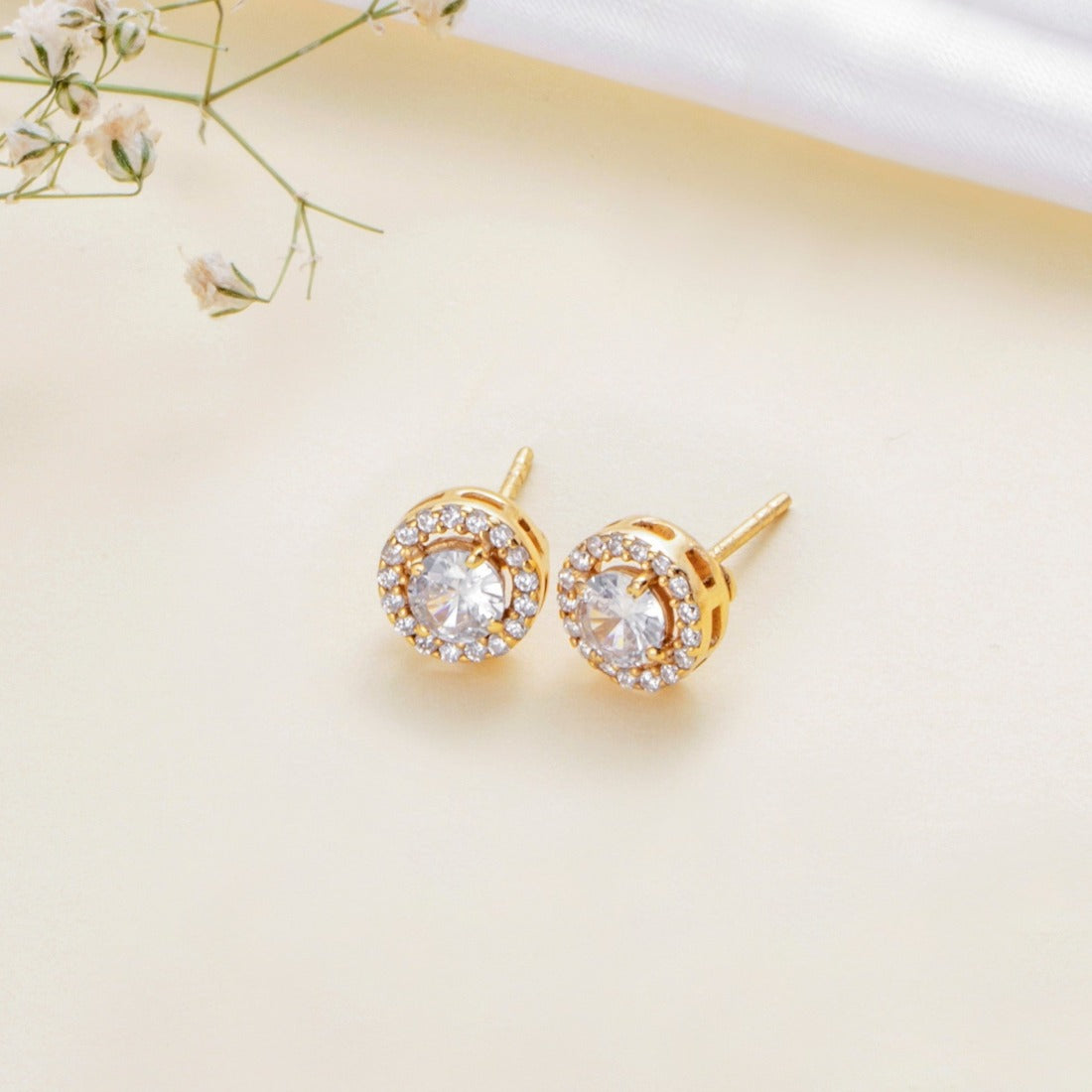 CZ studded Gold Plated Silver Earring