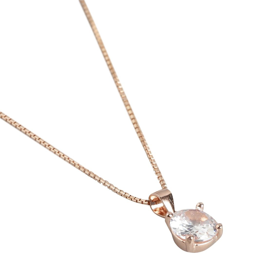 Solitaire Rose Gold Plated 925 Silver Pendant With Chain