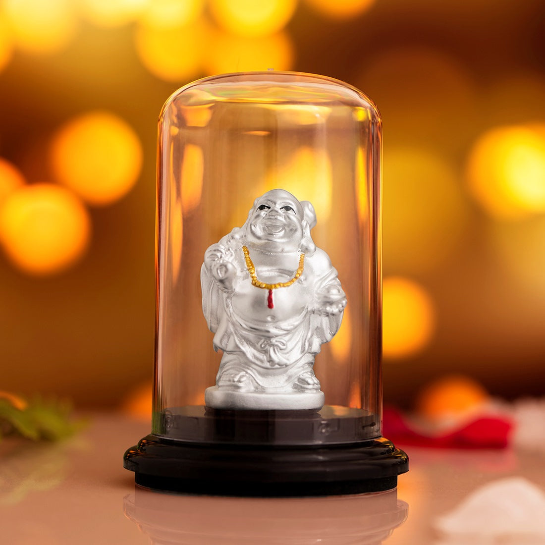 Joyful Illumination Rhodium-Plated 999 Silver Laughing Buddha Idol