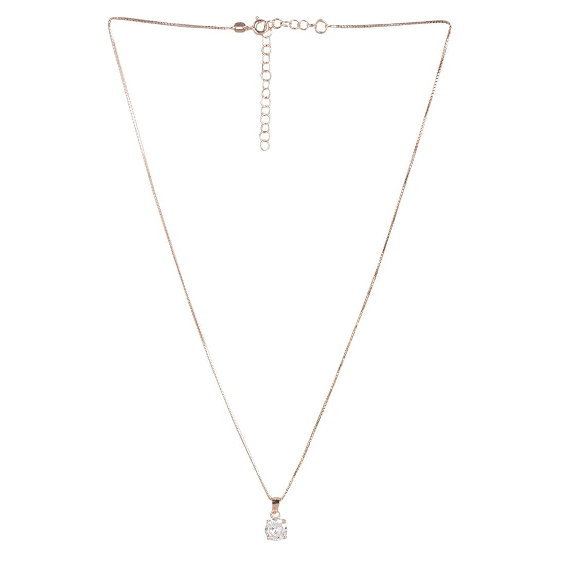 Solitaire Rose Gold Plated 925 Silver Pendant With Chain