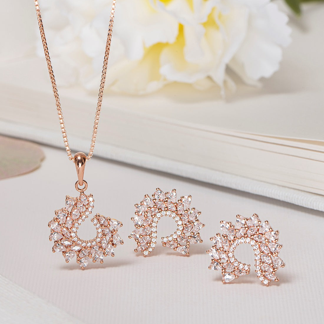 Leafy Elegance Rose Gold-Plated 925 Sterling Silver Jewelry Set