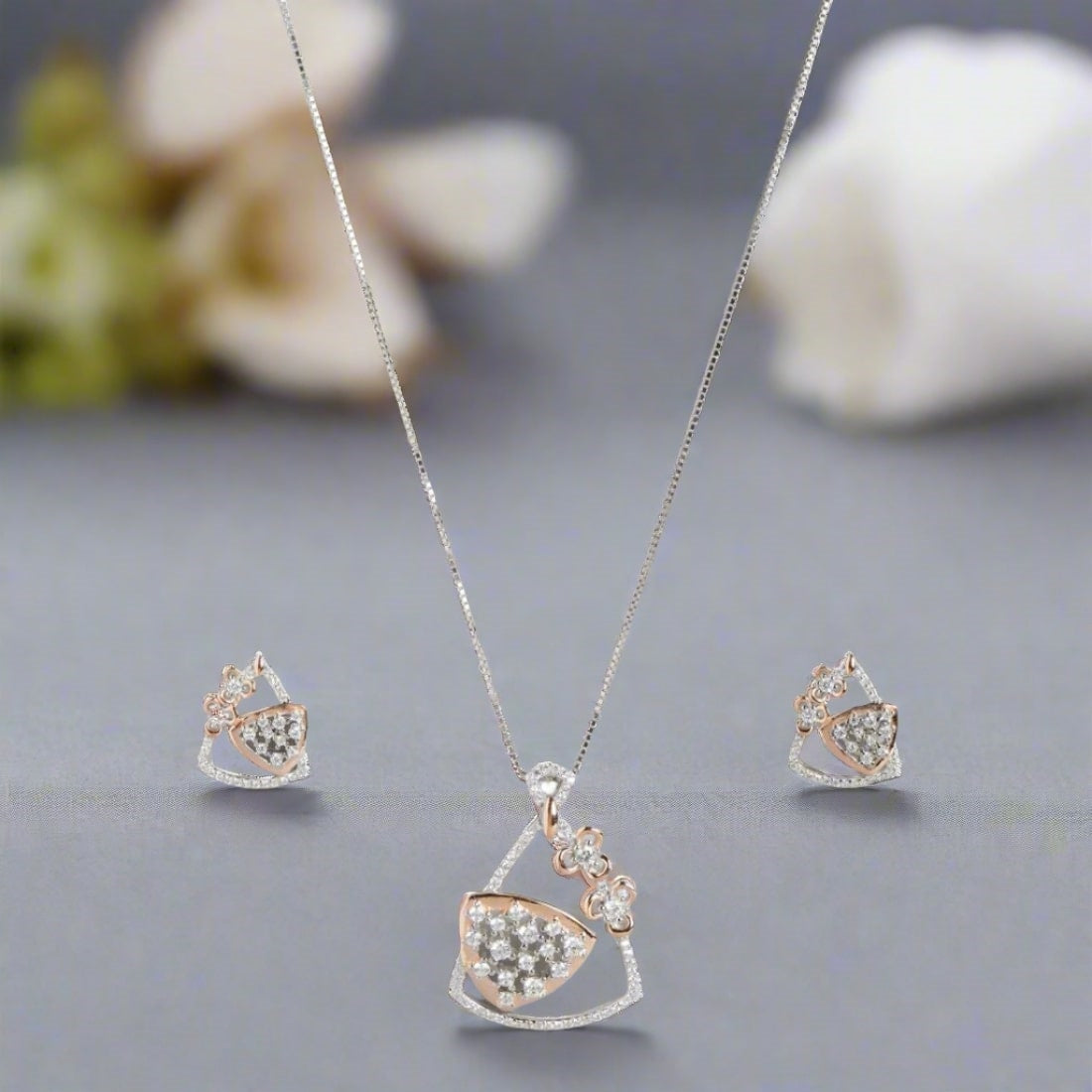 Dual Radiance Triangle Dual Tone-Plated 925 Sterling Silver Jewelry Set