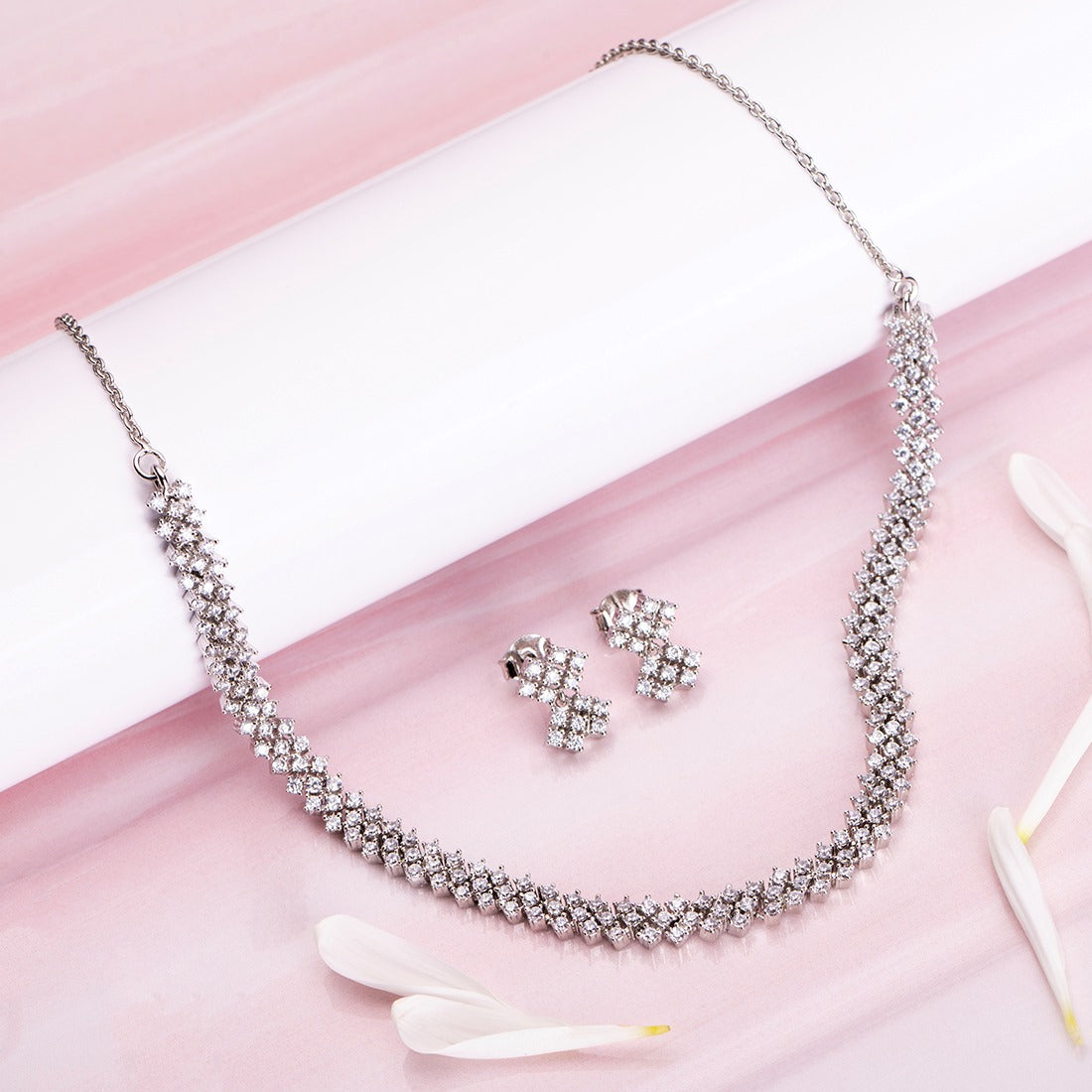 Ethereal Elegance Rhodium Plated 925 Sterling Silver Jewelry Set