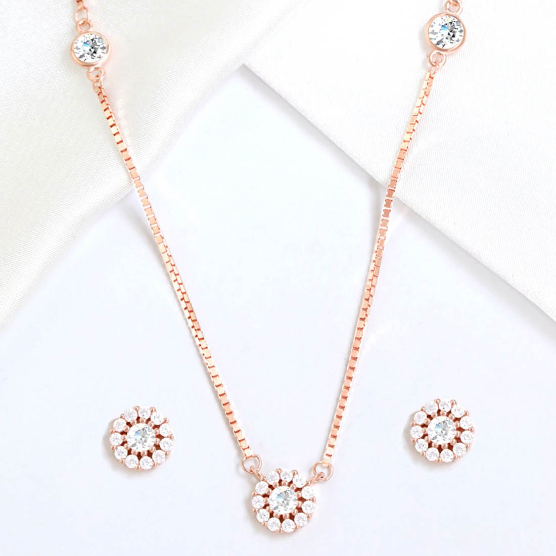 Blooming Beauty Rose Gold Plated 925 Sterling Silver Jewelry Set