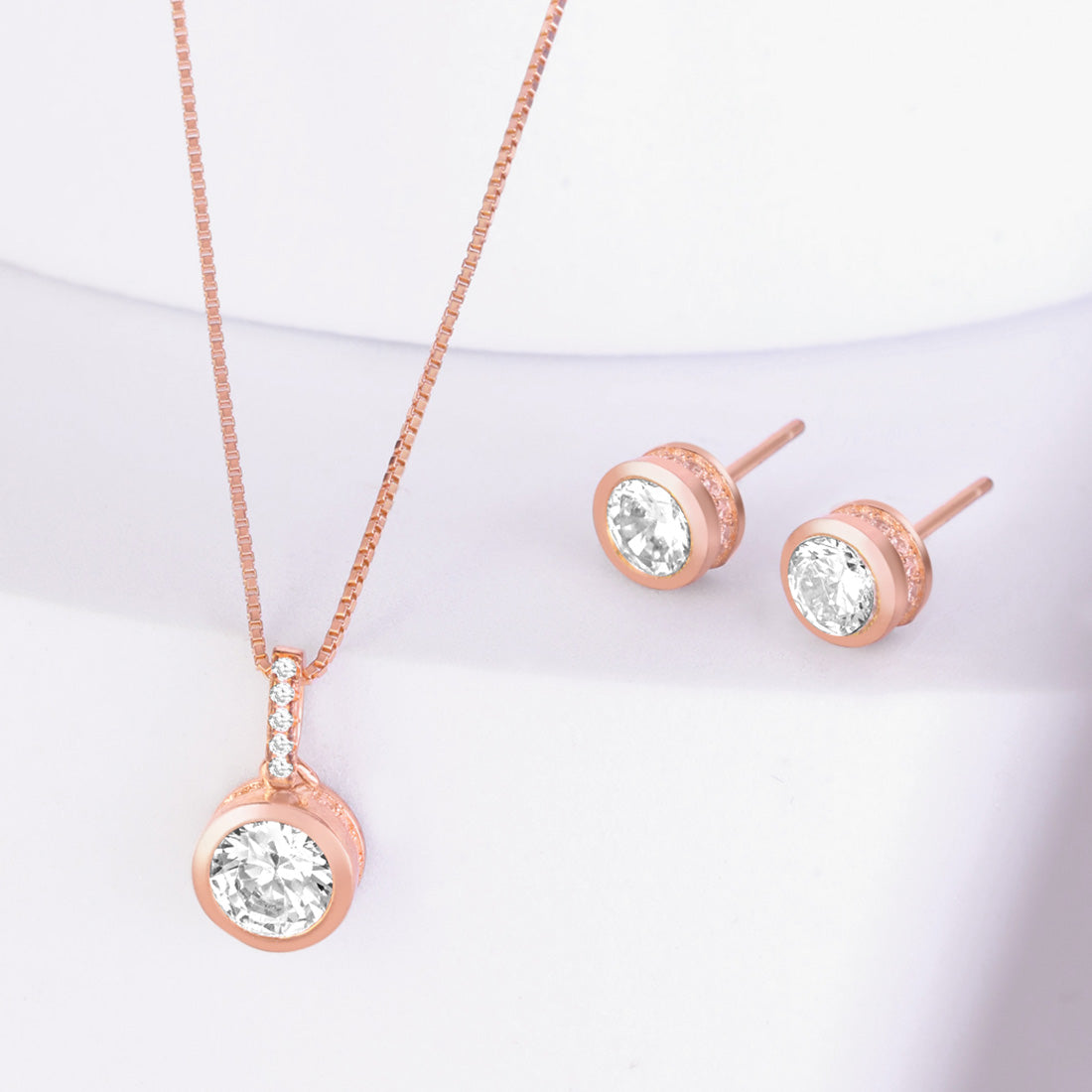 Solo Sparkle Rose Gold Plated 925 Sterling Silver Jewellery Set