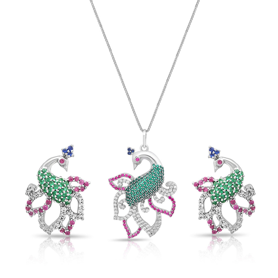 Prestige Peacock Rhodium Plated 925 Sterling Silver Jewelry Set