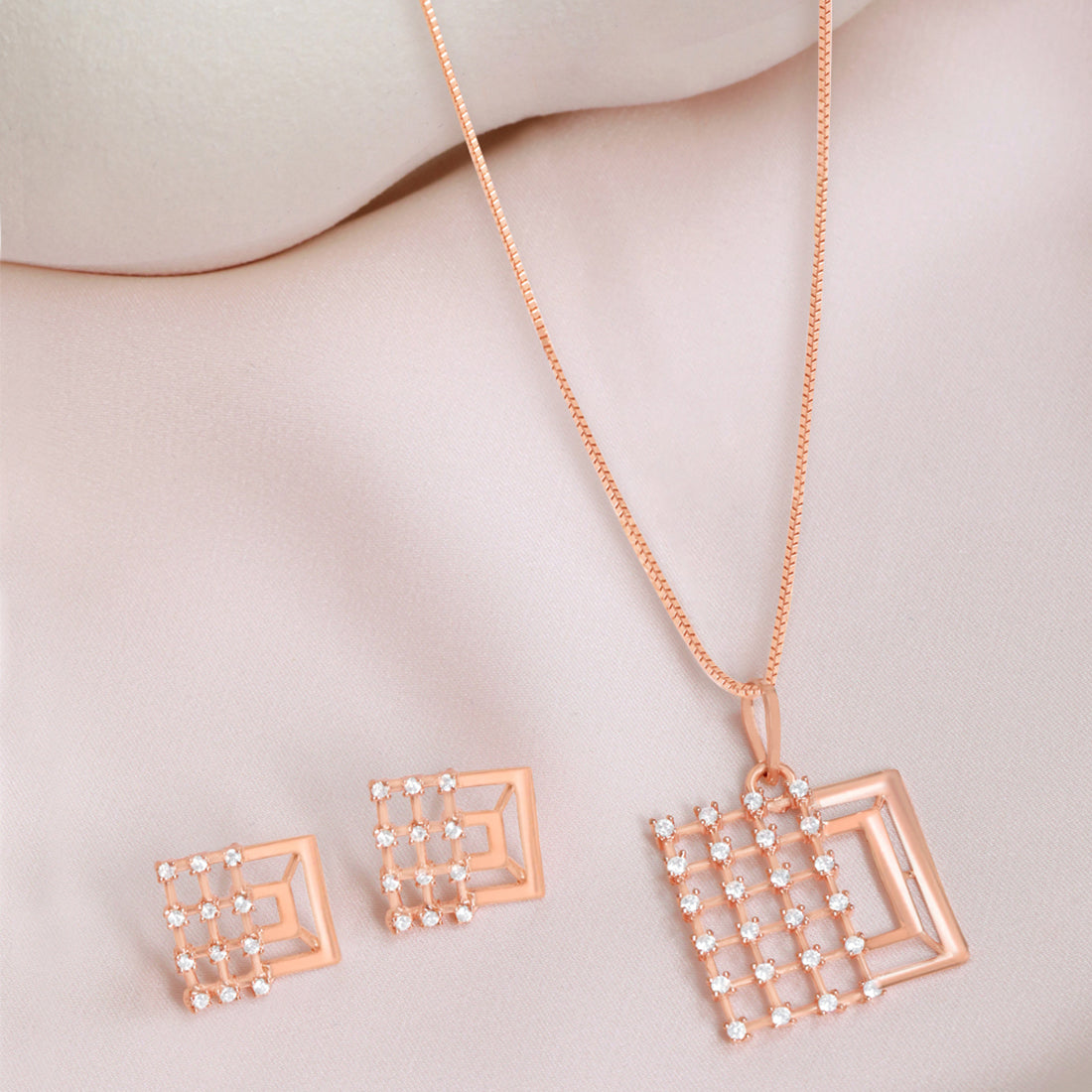 Square Chic Rose Gold Plated 925 Sterling Silver Jewelry Set