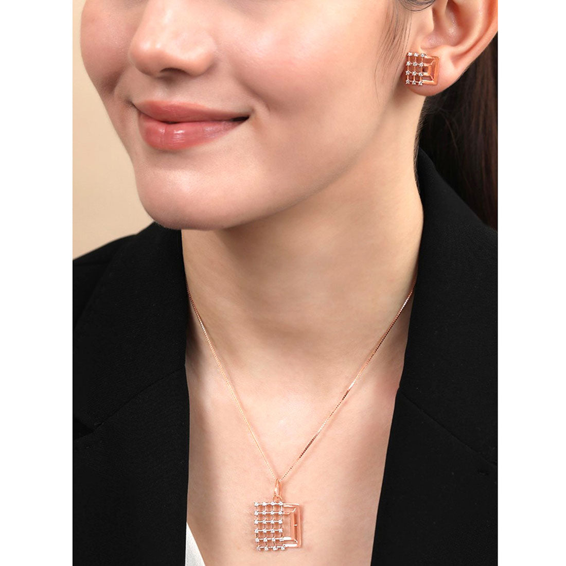 Square Chic Rose Gold Plated 925 Sterling Silver Jewelry Set