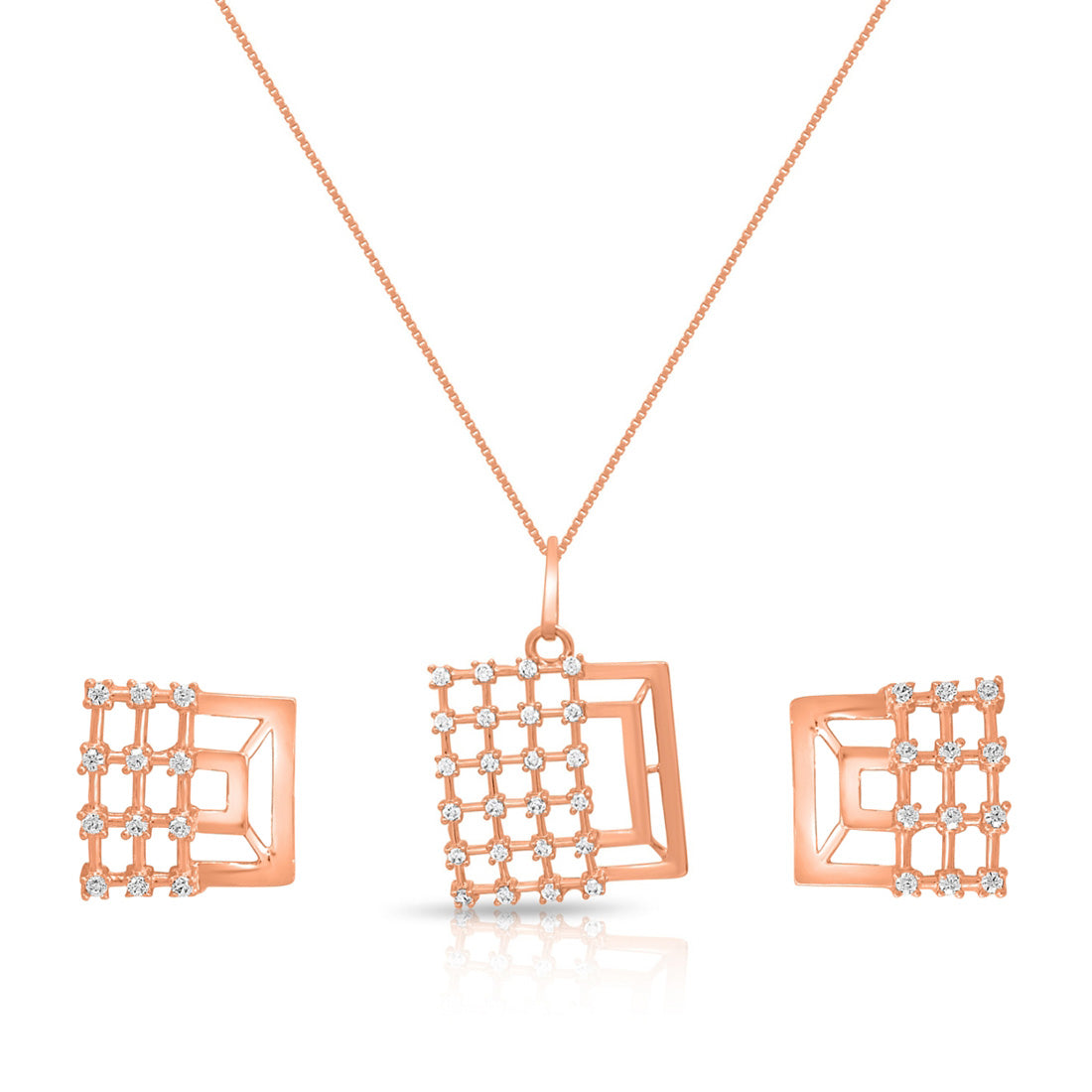 Square Chic Rose Gold Plated 925 Sterling Silver Jewelry Set