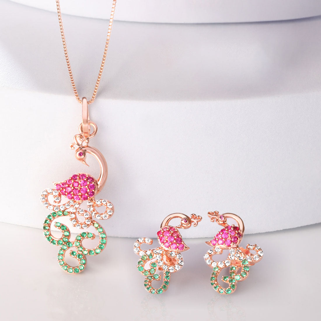 Peacock Glam Rose Gold Plated 925 Sterling Silver Jewellery Set