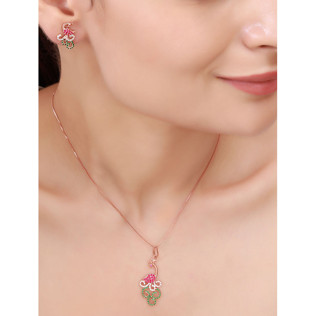 Peacock Glam Rose Gold Plated 925 Sterling Silver Jewellery Set