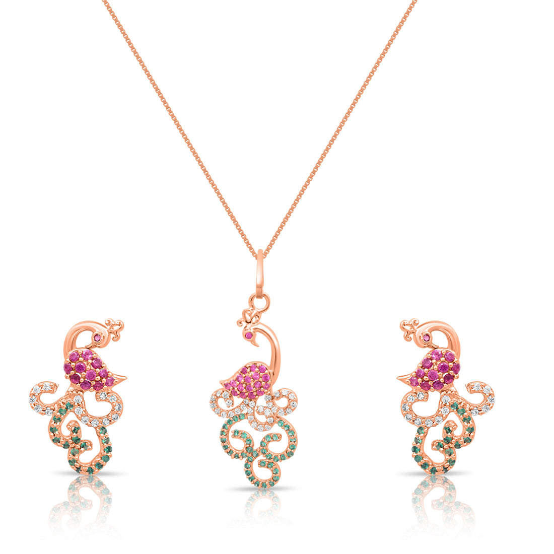 Peacock Glam Rose Gold Plated 925 Sterling Silver Jewellery Set