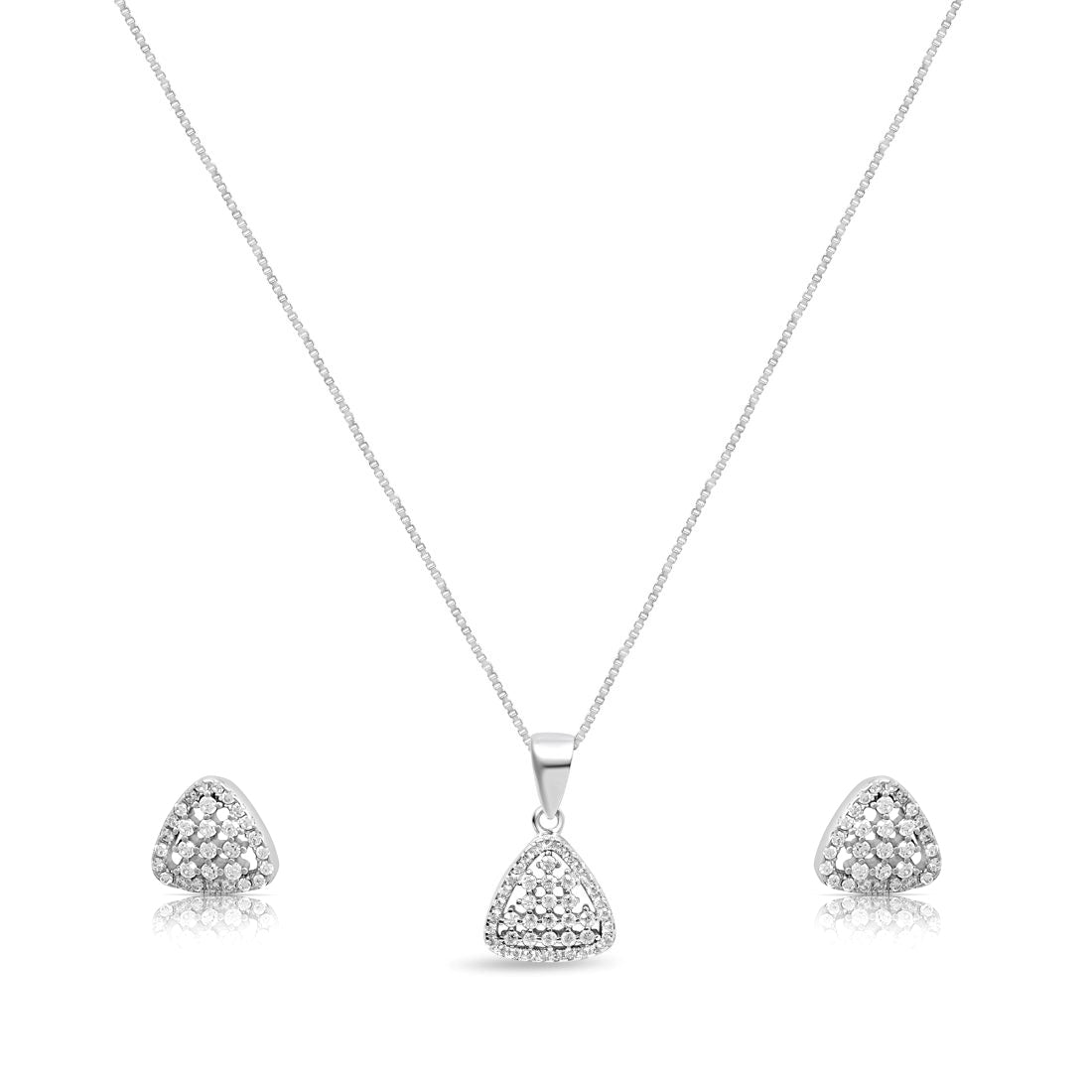 Sparkling Triangle 925 Sterling Silver Rhodium Plated Jewellery Set