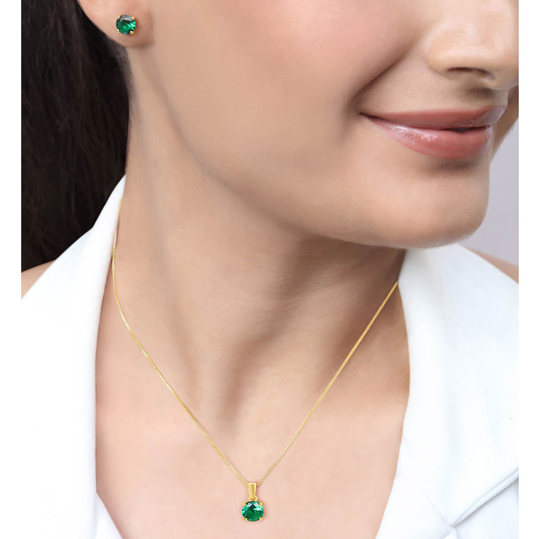 Emerald Green Gold-Plated 925 Sterling SIlver Jewellery Set