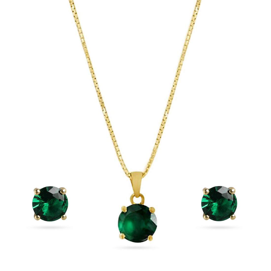 Emerald Green Gold-Plated 925 Sterling SIlver Jewellery Set