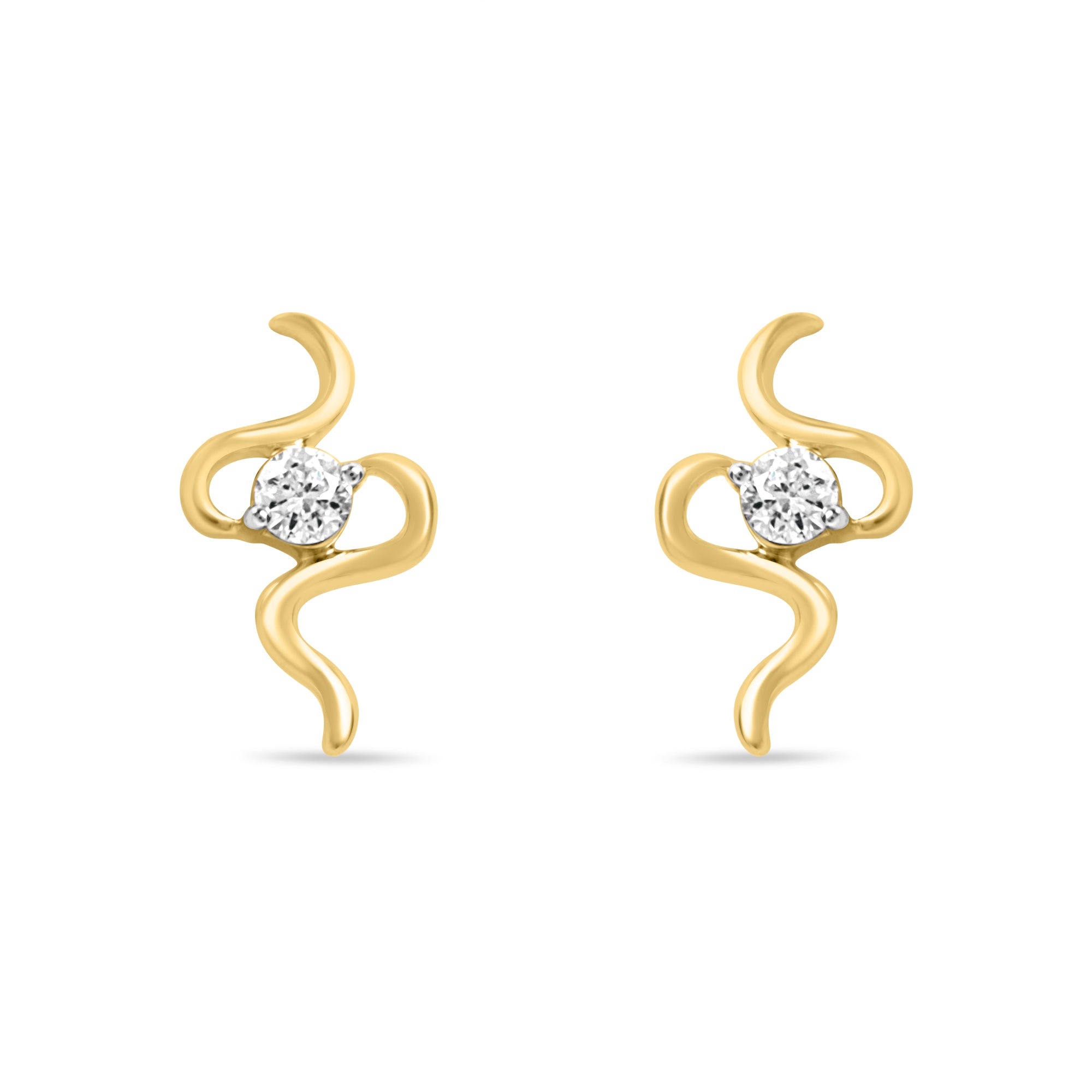 Gold Wave Earrings with Lab-Grown Diamonds