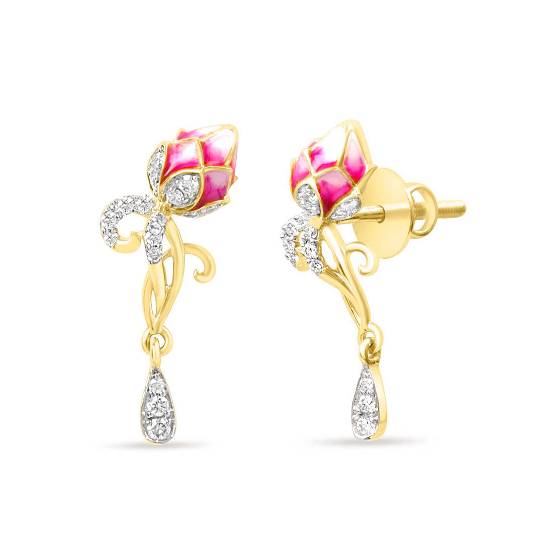 Pink Lotus Rose Gold Earrings with Lab-Grown Diamonds