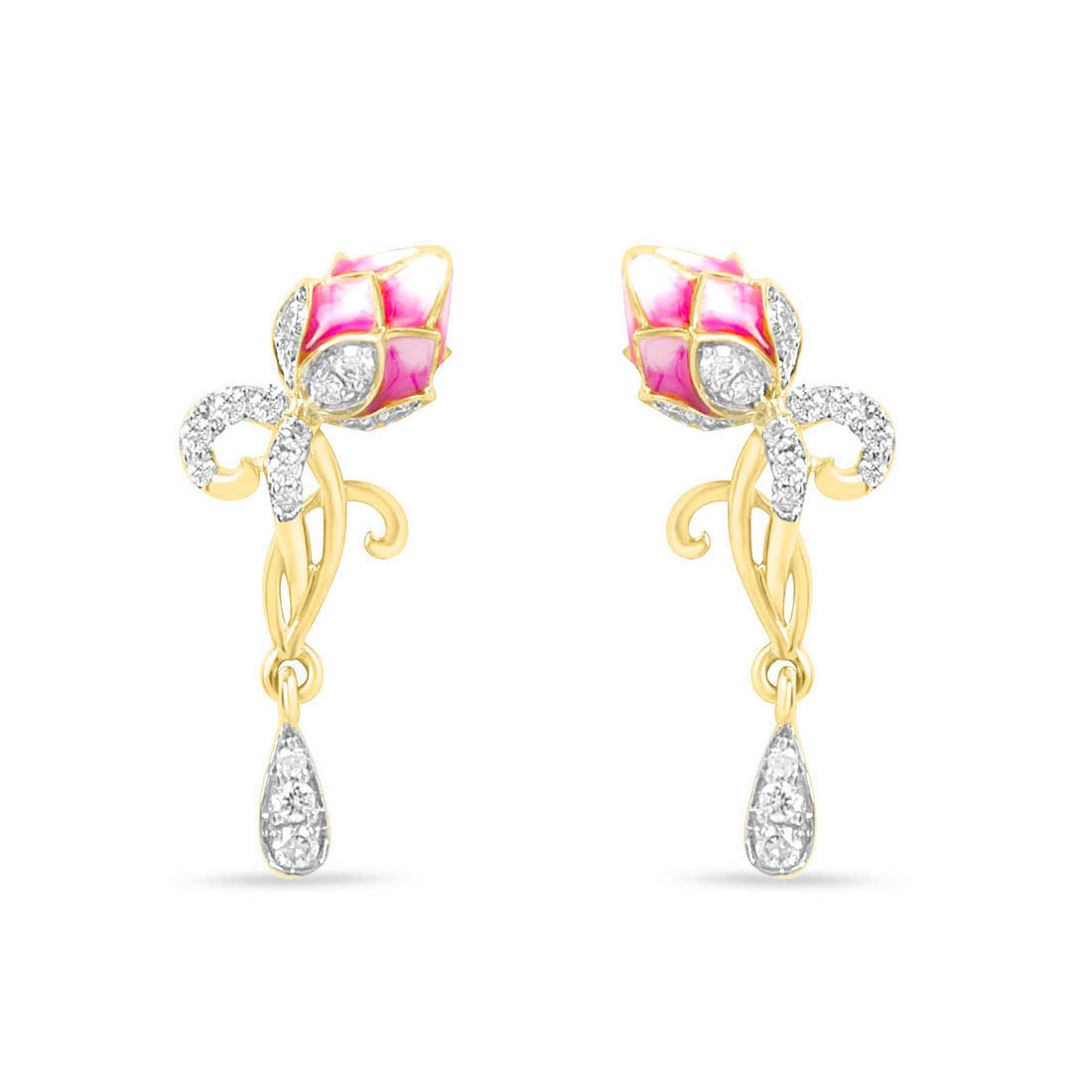 Pink Lotus Rose Gold Earrings with Lab-Grown Diamonds