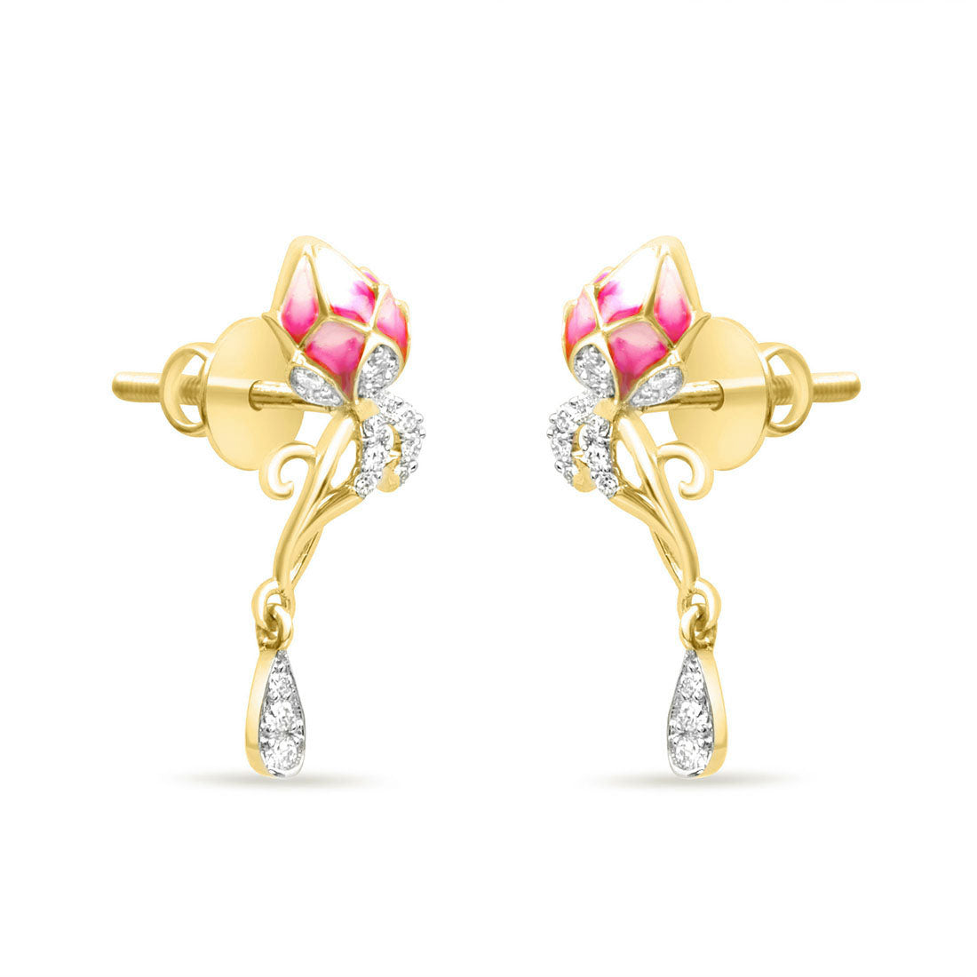 Pink Lotus Rose Gold Earrings with Lab-Grown Diamonds