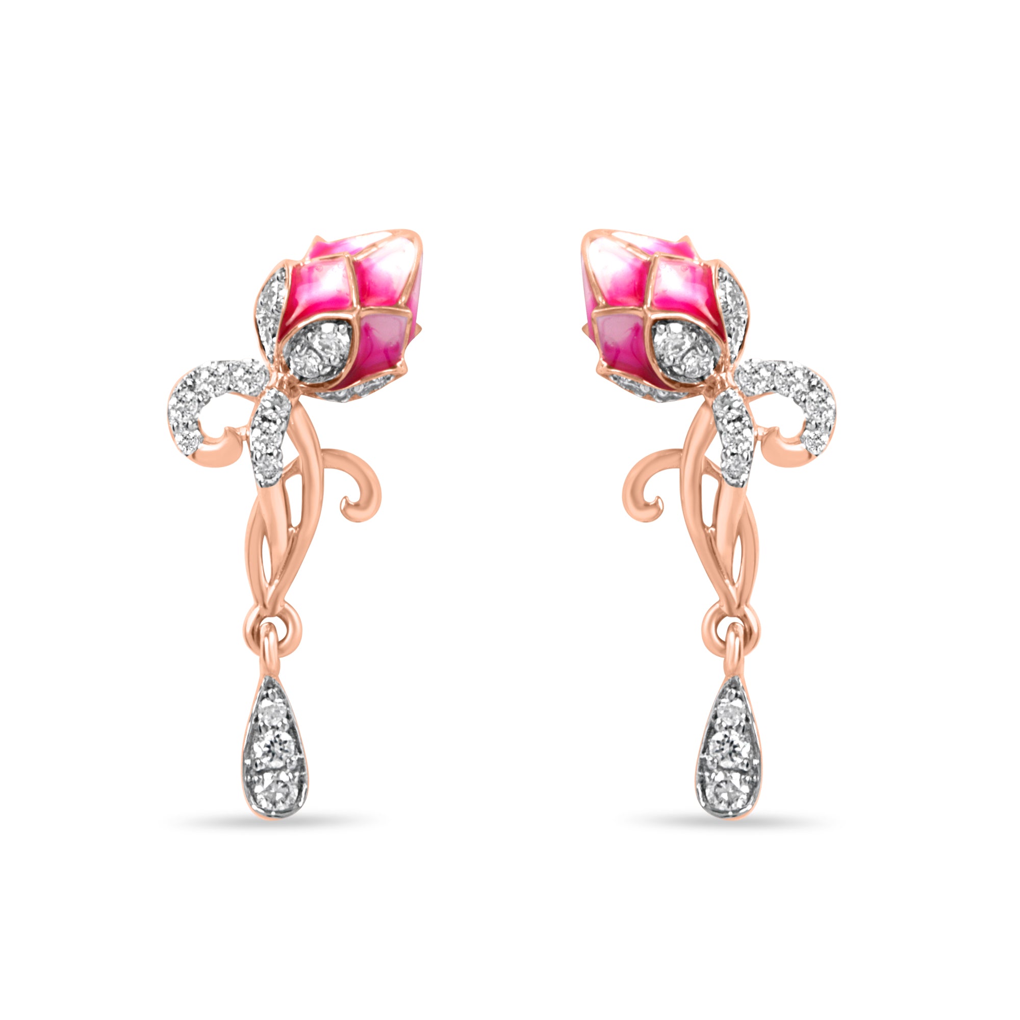 Pink Lotus Rose Gold Earrings with Lab-Grown Diamonds