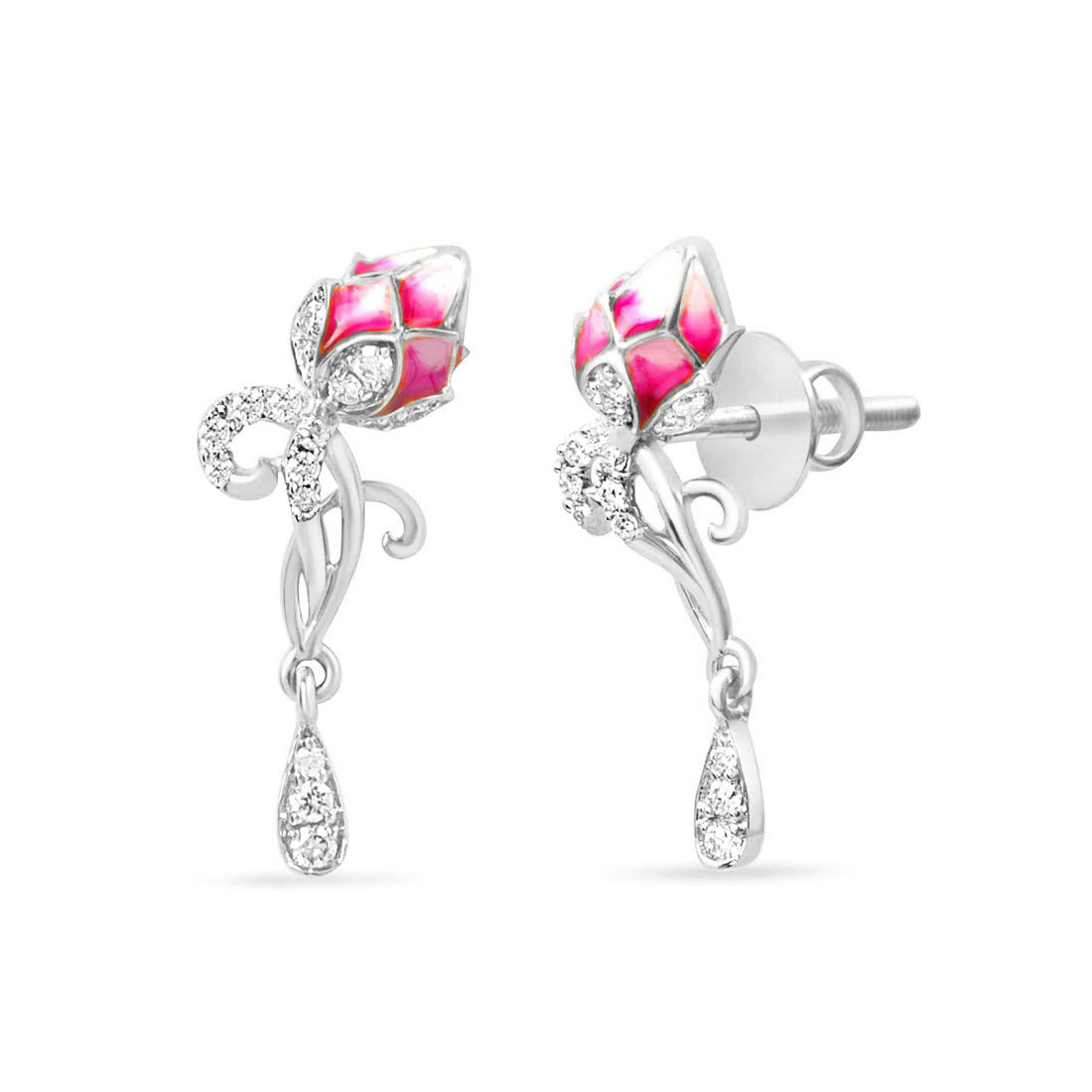 Pink Lotus Rose Gold Earrings with Lab-Grown Diamonds