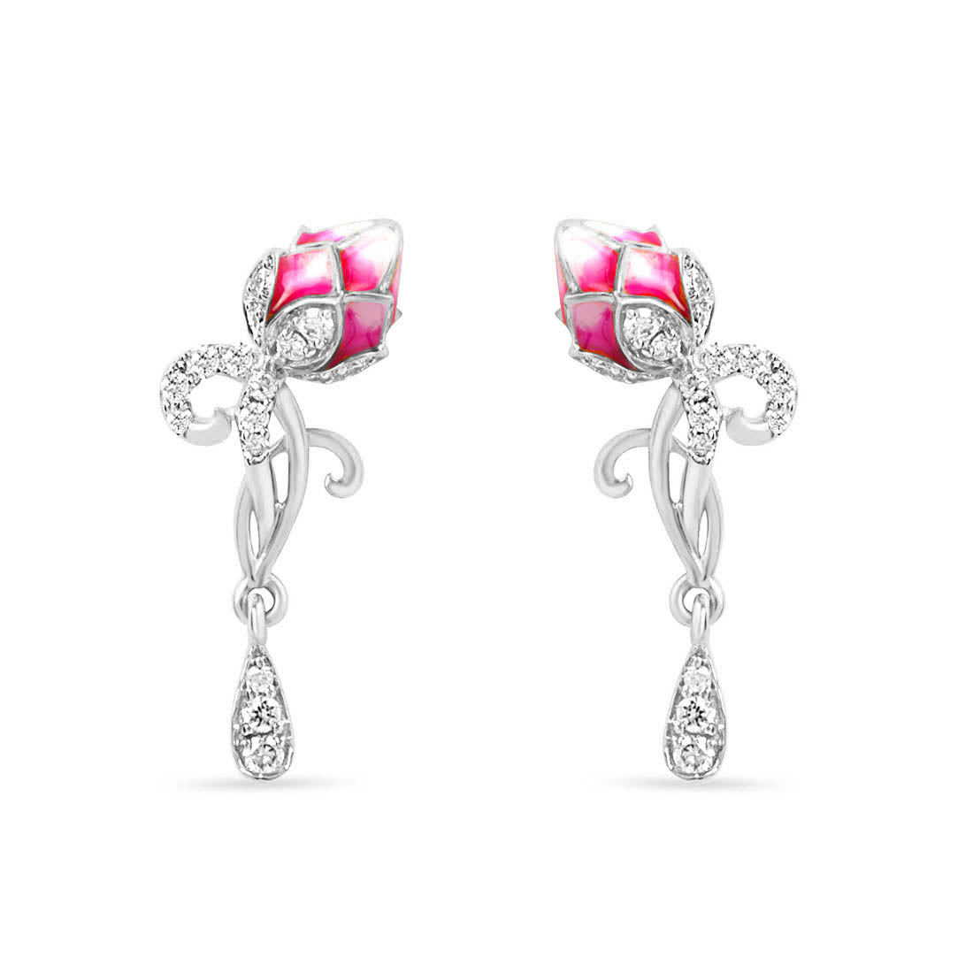 Pink Lotus Rose Gold Earrings with Lab-Grown Diamonds