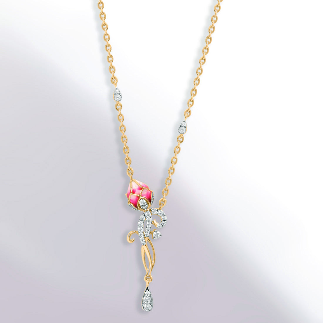 Pink Lotus Rose Gold Necklace with Lab-Grown Diamonds