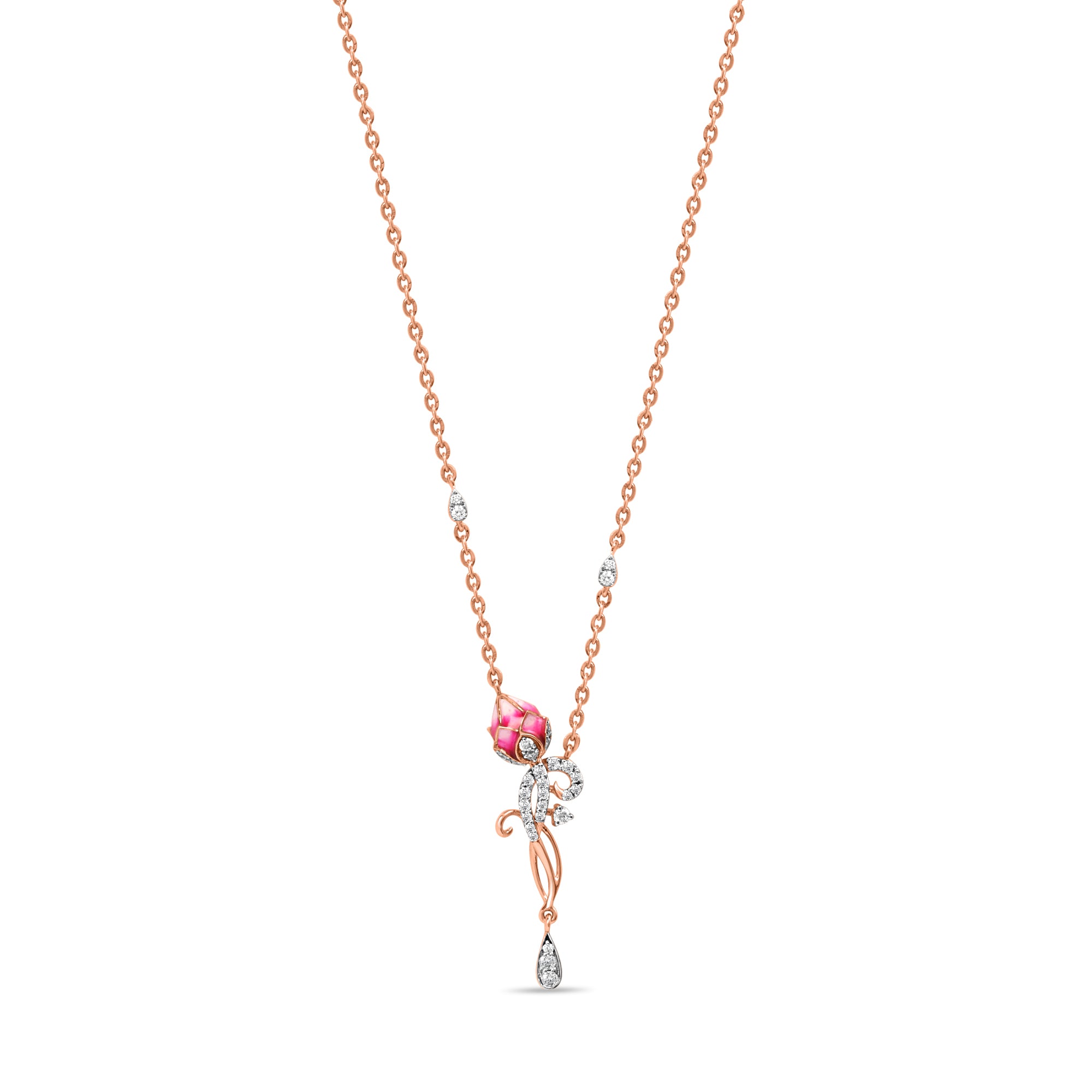 Pink Lotus Rose Gold Necklace with Lab-Grown Diamonds