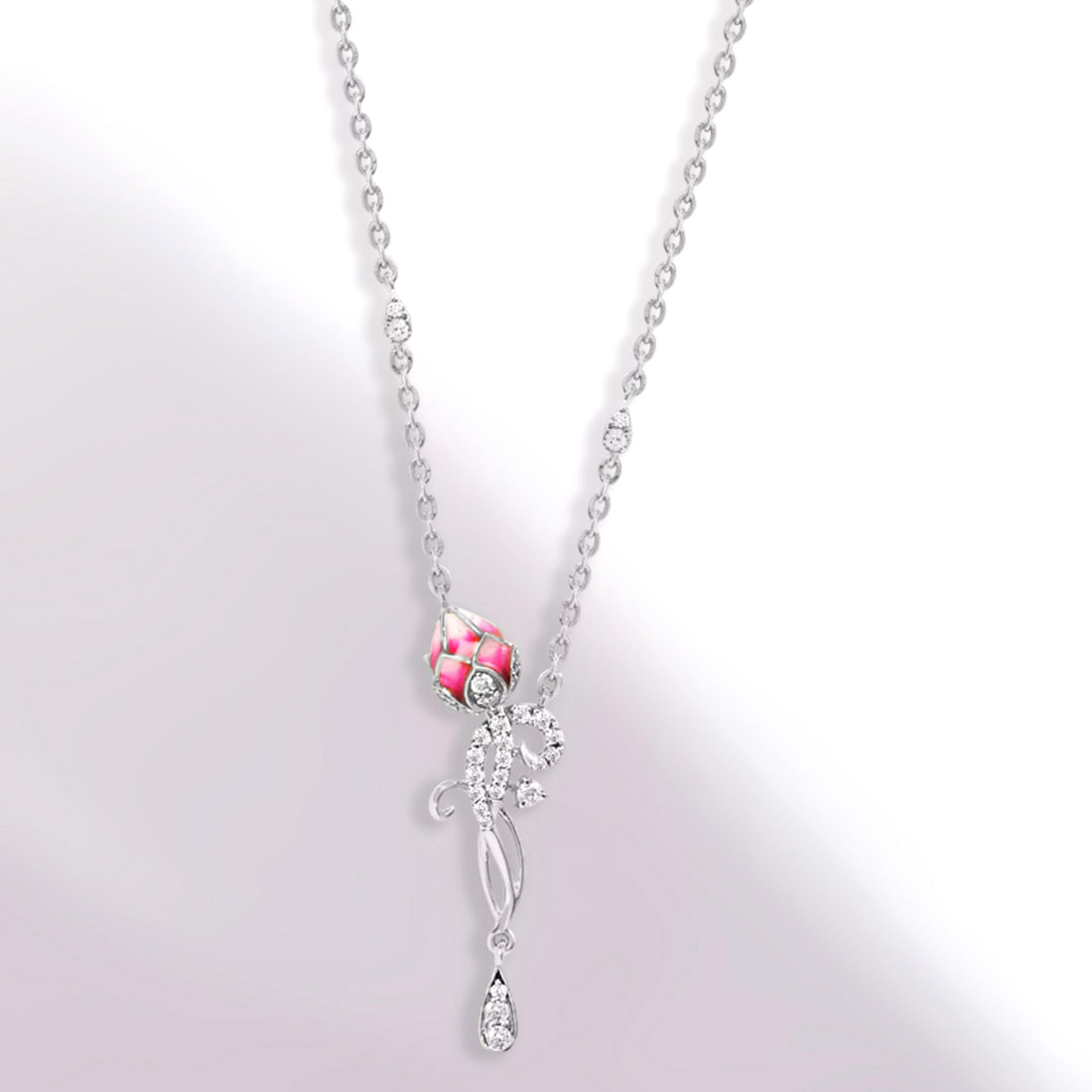 Pink Lotus Rose Gold Necklace with Lab-Grown Diamonds