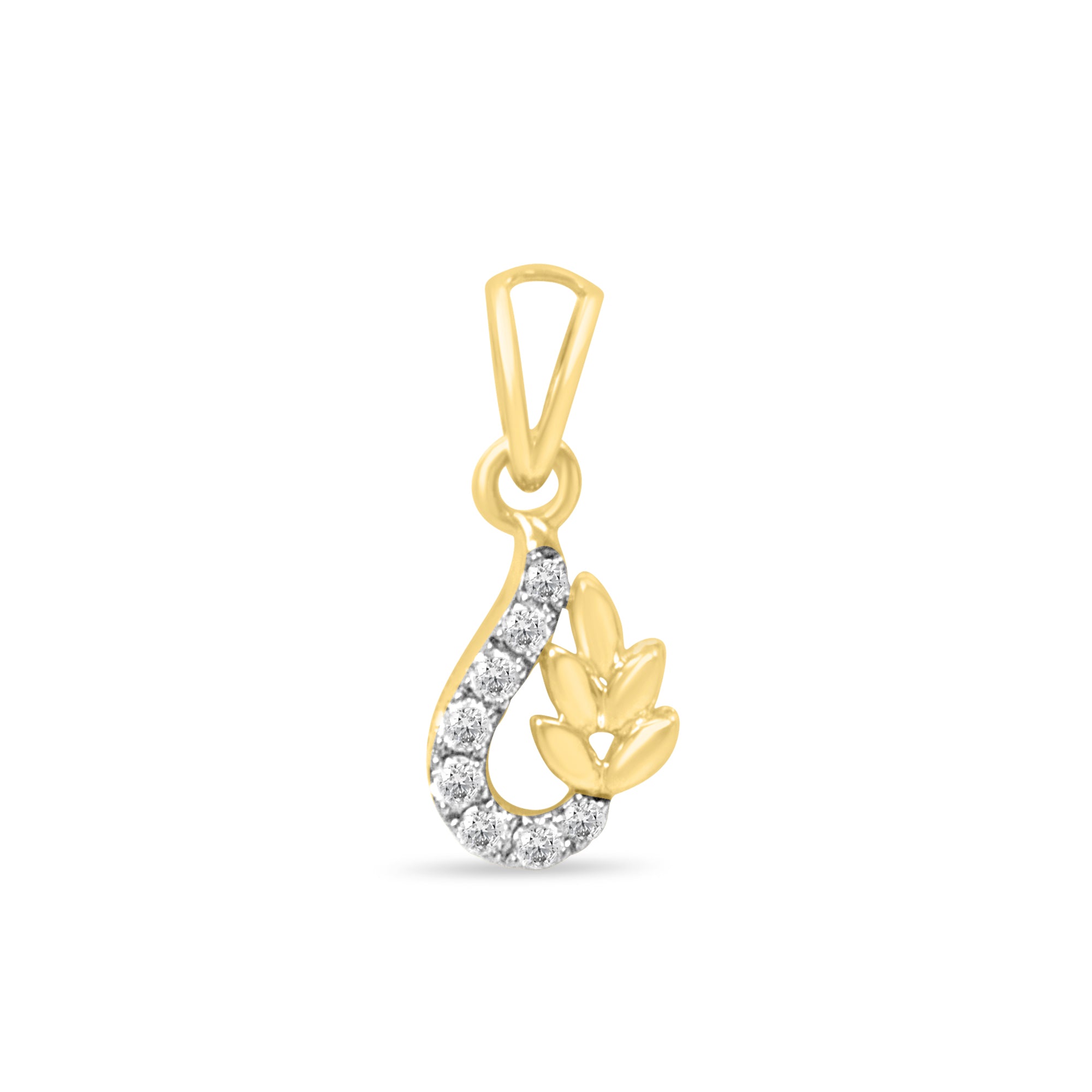 Leafy Teardrop Gold Pendant with Lab-Grown Diamonds without Chain