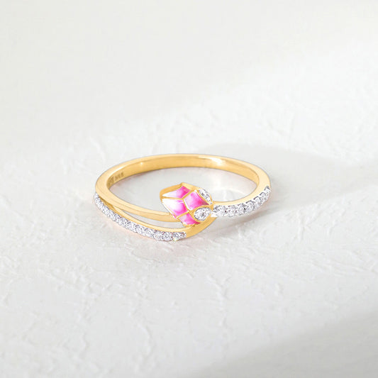 Serene Pink Lotus Rose Gold Ring with Lab-Grown Diamonds