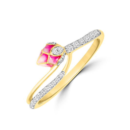 Serene Pink Lotus Rose Gold Ring with Lab-Grown Diamonds