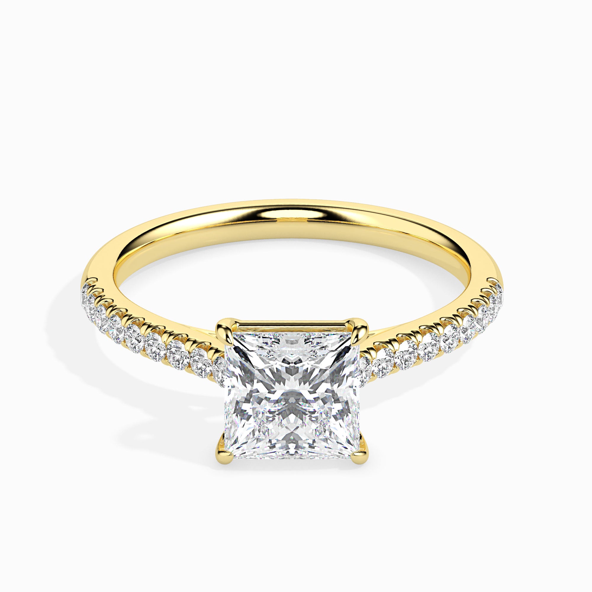 0.5 CT Square Solitaire Band Gold Ring with Lab-Grown Diamonds