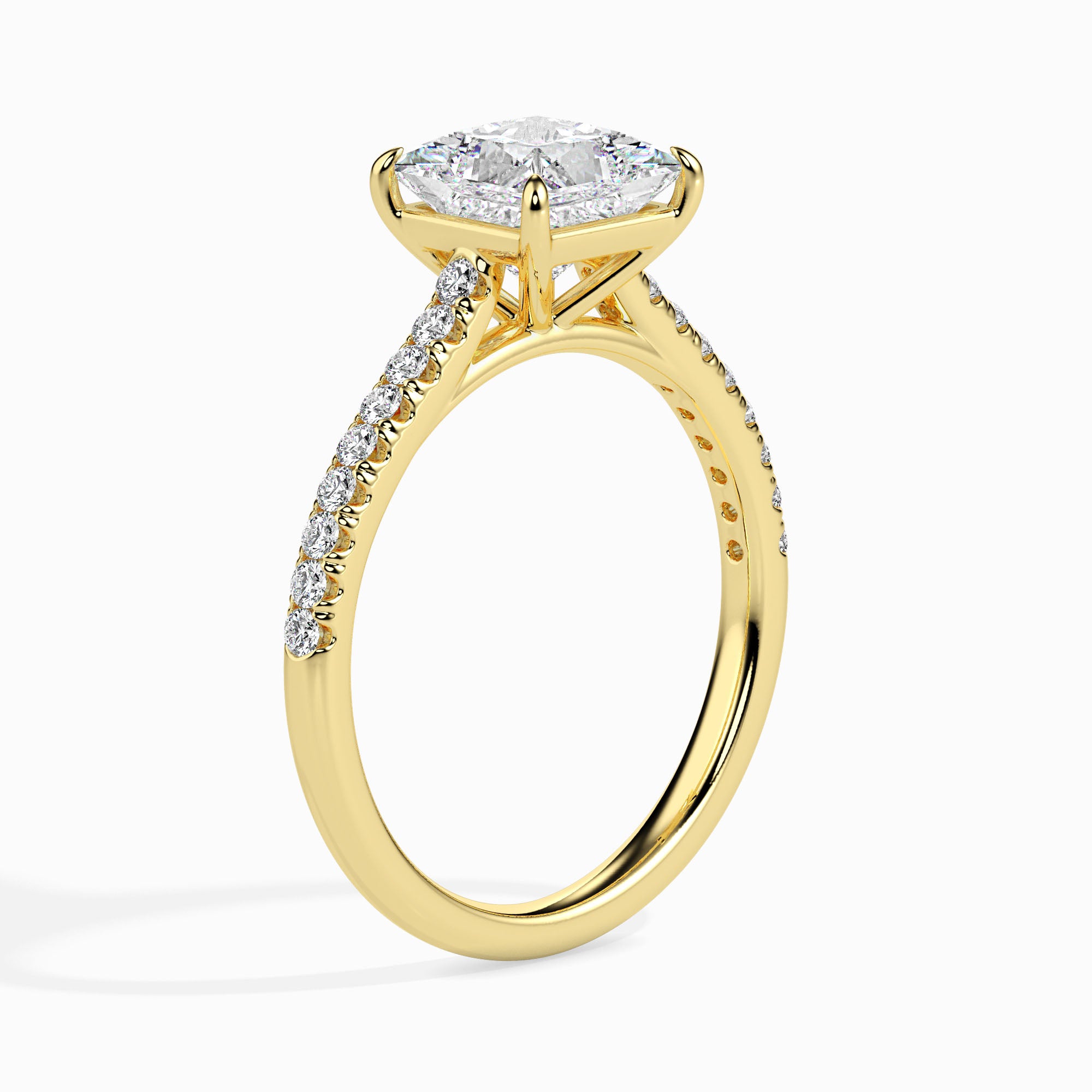 2 CT Square Solitaire Band Gold Ring with Lab-Grown Diamonds