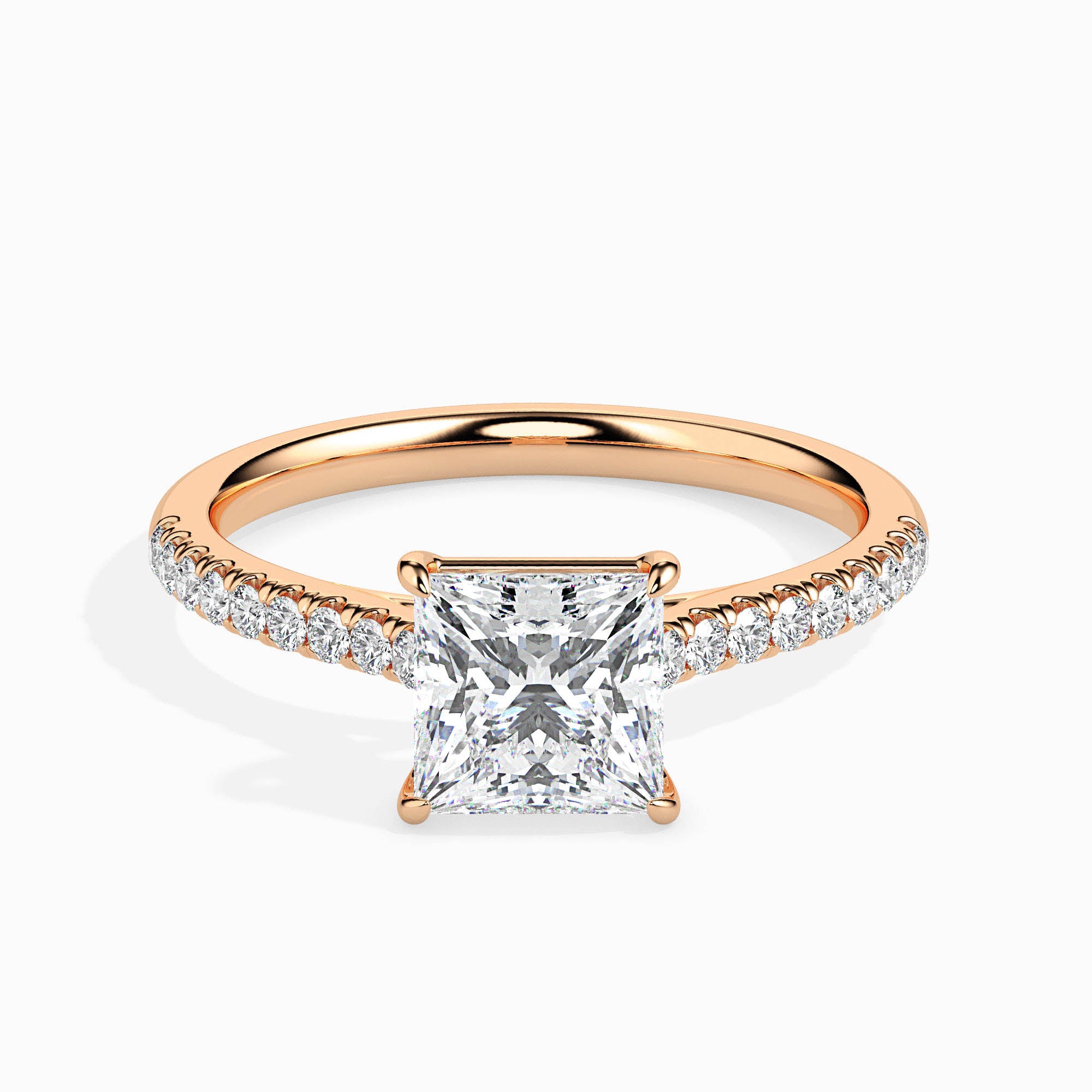 0.5 CT Square Solitaire Band Gold Ring with Lab-Grown Diamonds