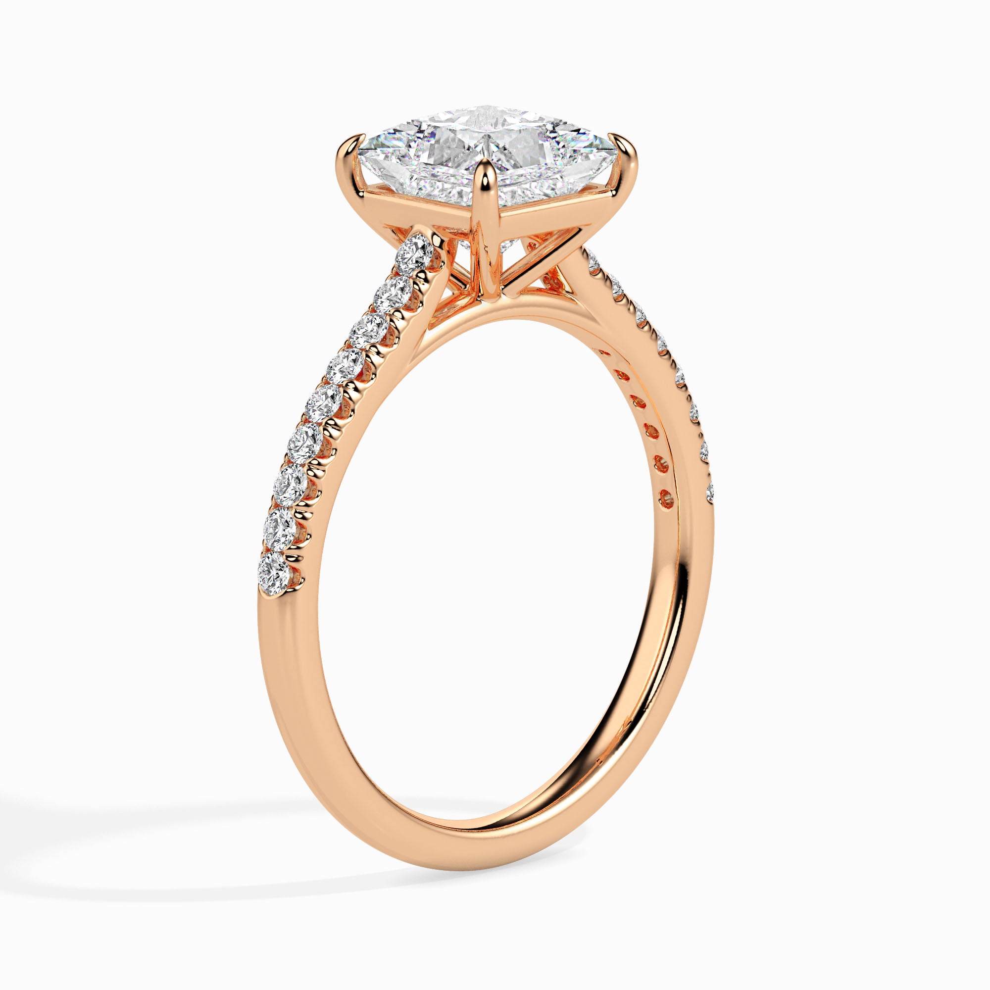 0.5 CT Square Solitaire Band Gold Ring with Lab-Grown Diamonds