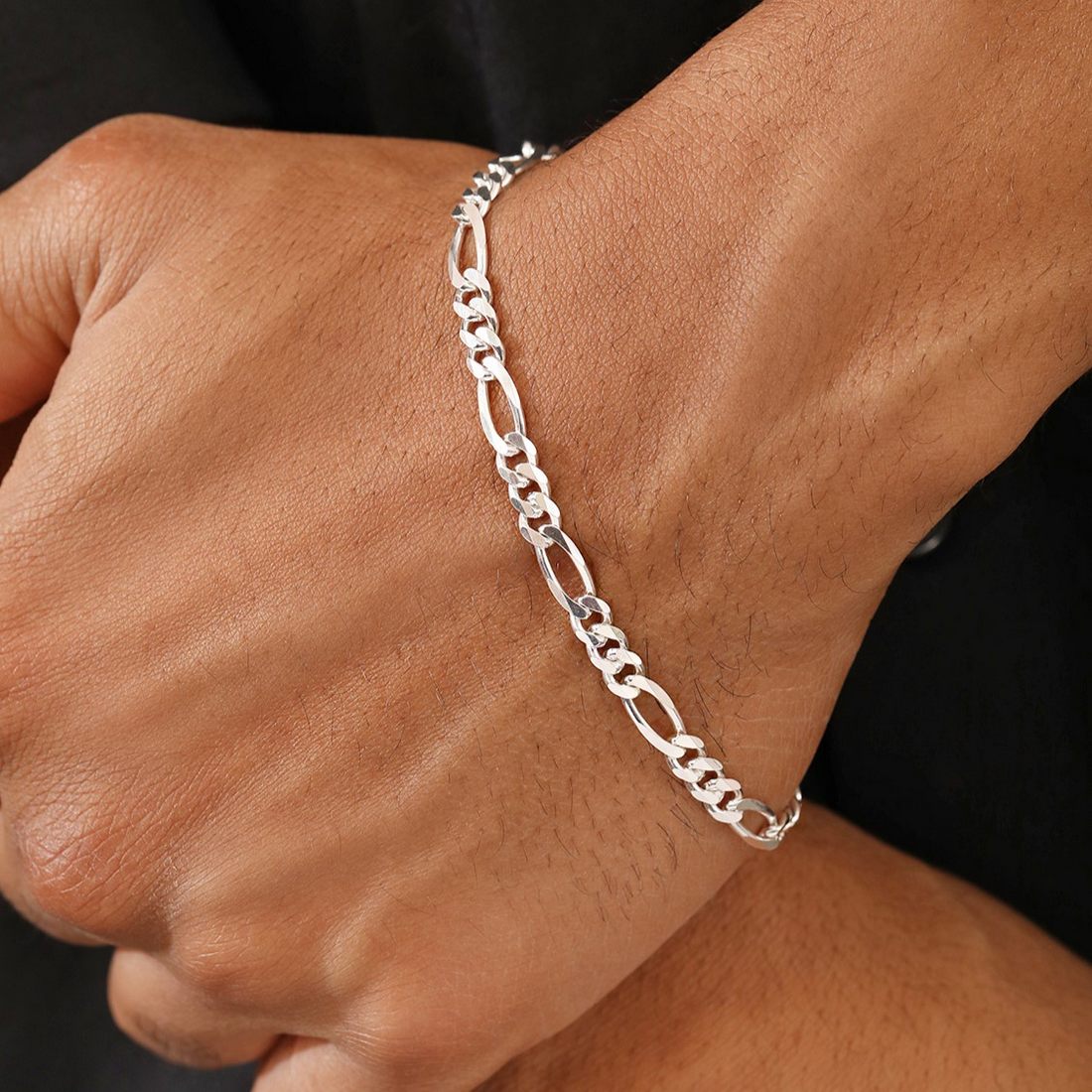 Figaro Rhodium Plated 925 Sterling Silver Mens Chain