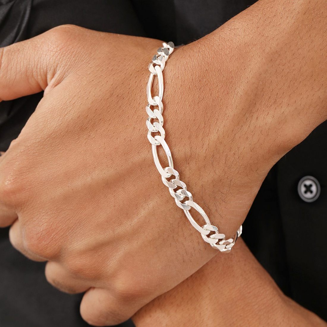 Figaro Rhodium Plated 925 Sterling Silver Mens Chain